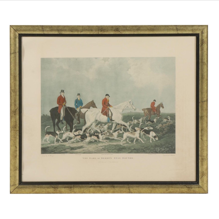 Engraving After James Barenger "The Earl of Derby's Stag Hounds," Circa 1823