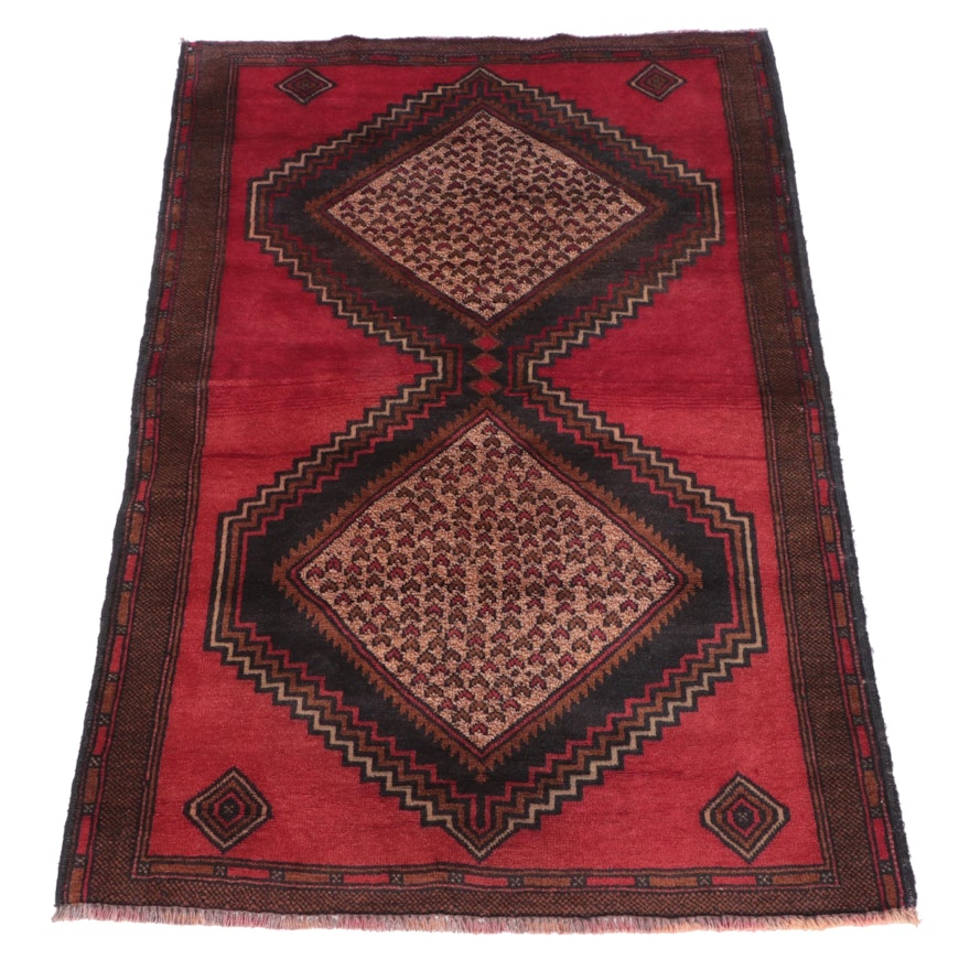 2'8 x 4'6 Hand-Knotted Afghan Baluch Tribal Accent Rug