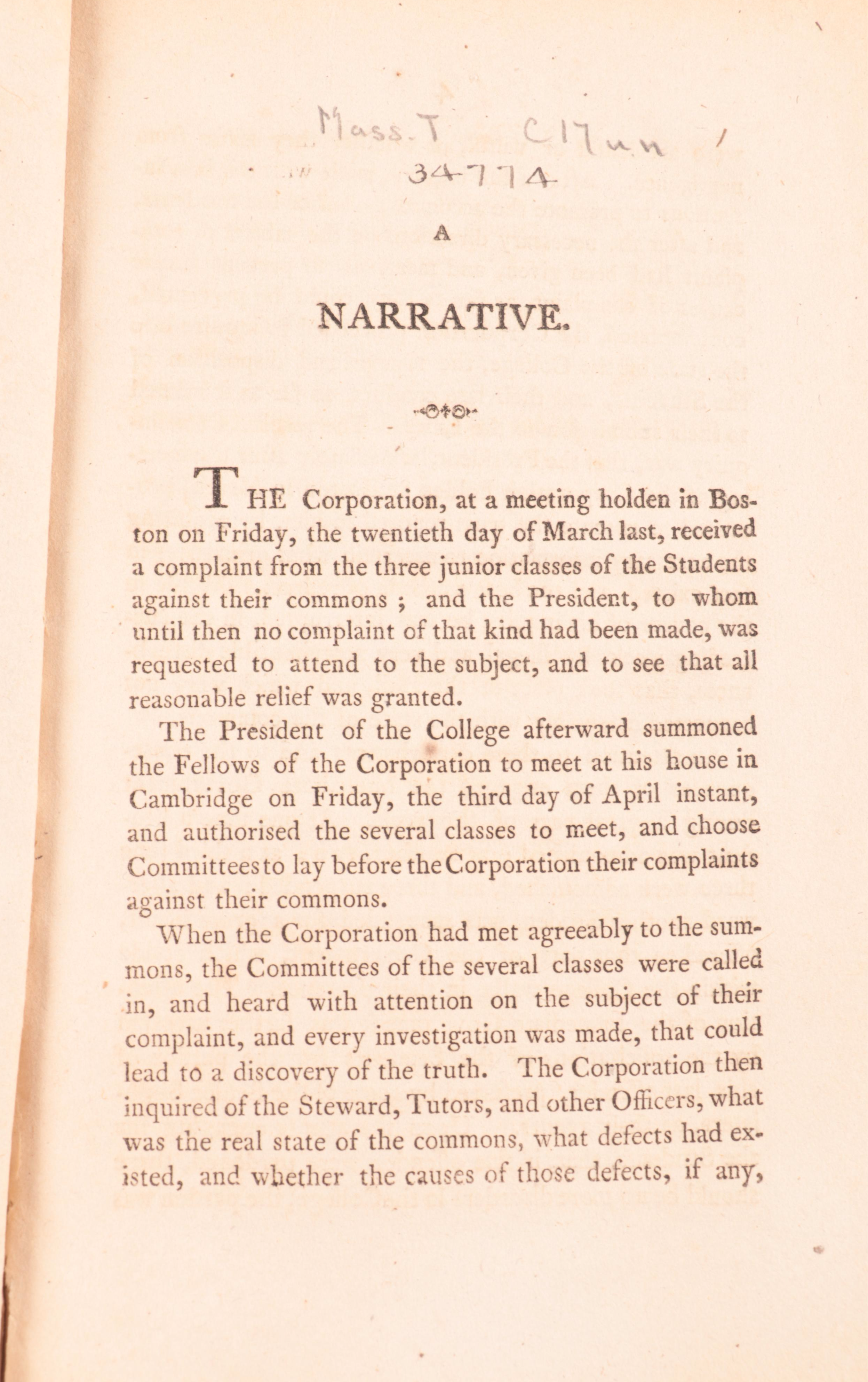 "A Narrative of the Proceedings" and "The Class of 1844" of Harvard