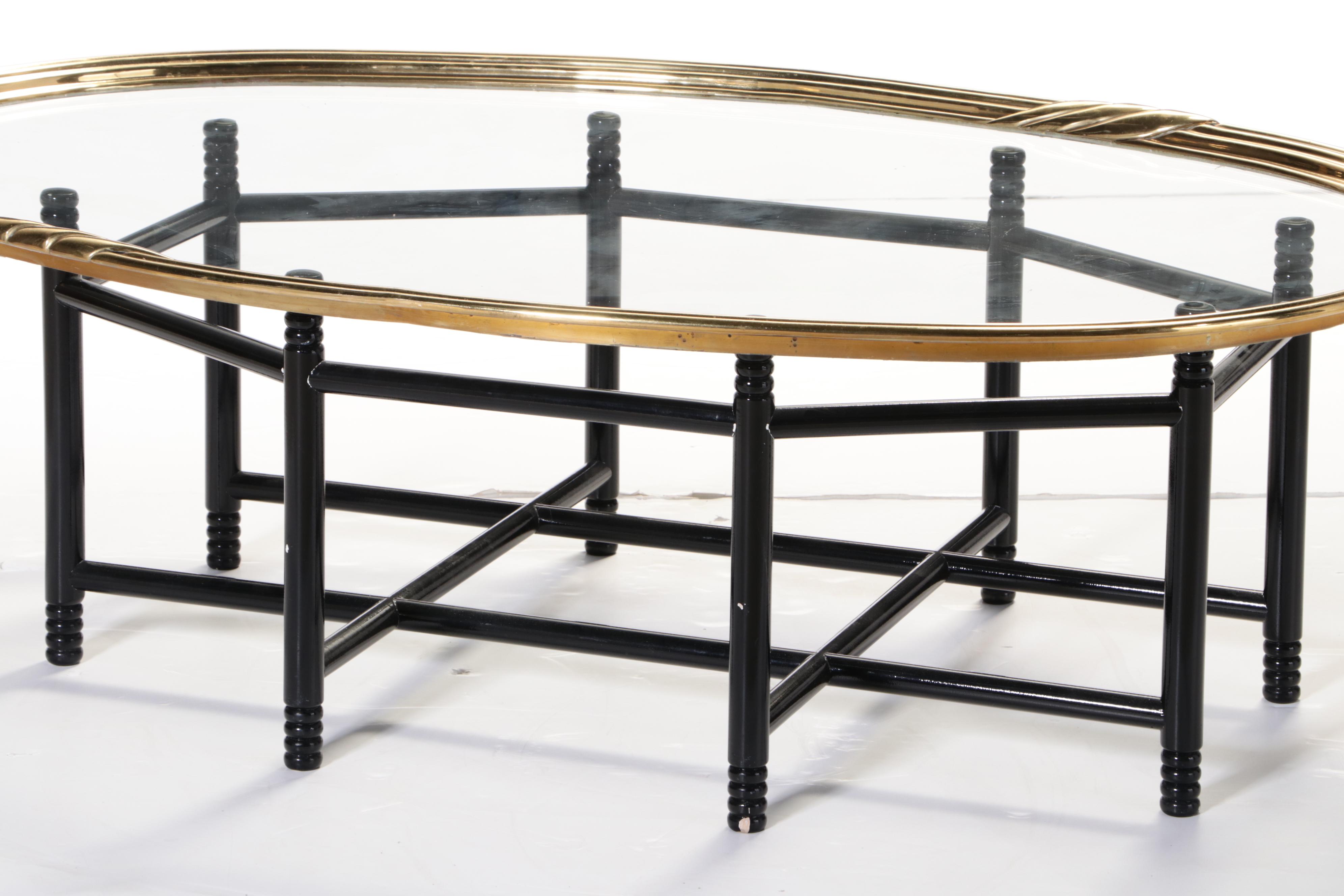 Ebonized Wood, Brass, and Glass Tray-Top Coffee Table, Late 20th Century