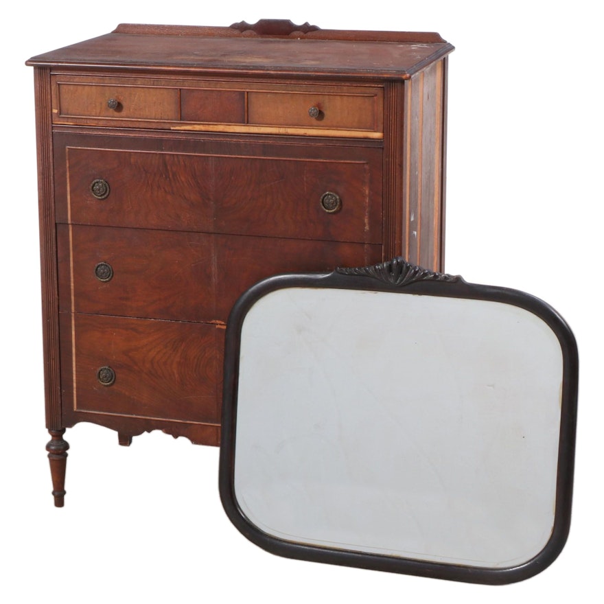 Louis XV Style Walnut Dresser with Mirror, Early to Mid 20th Century