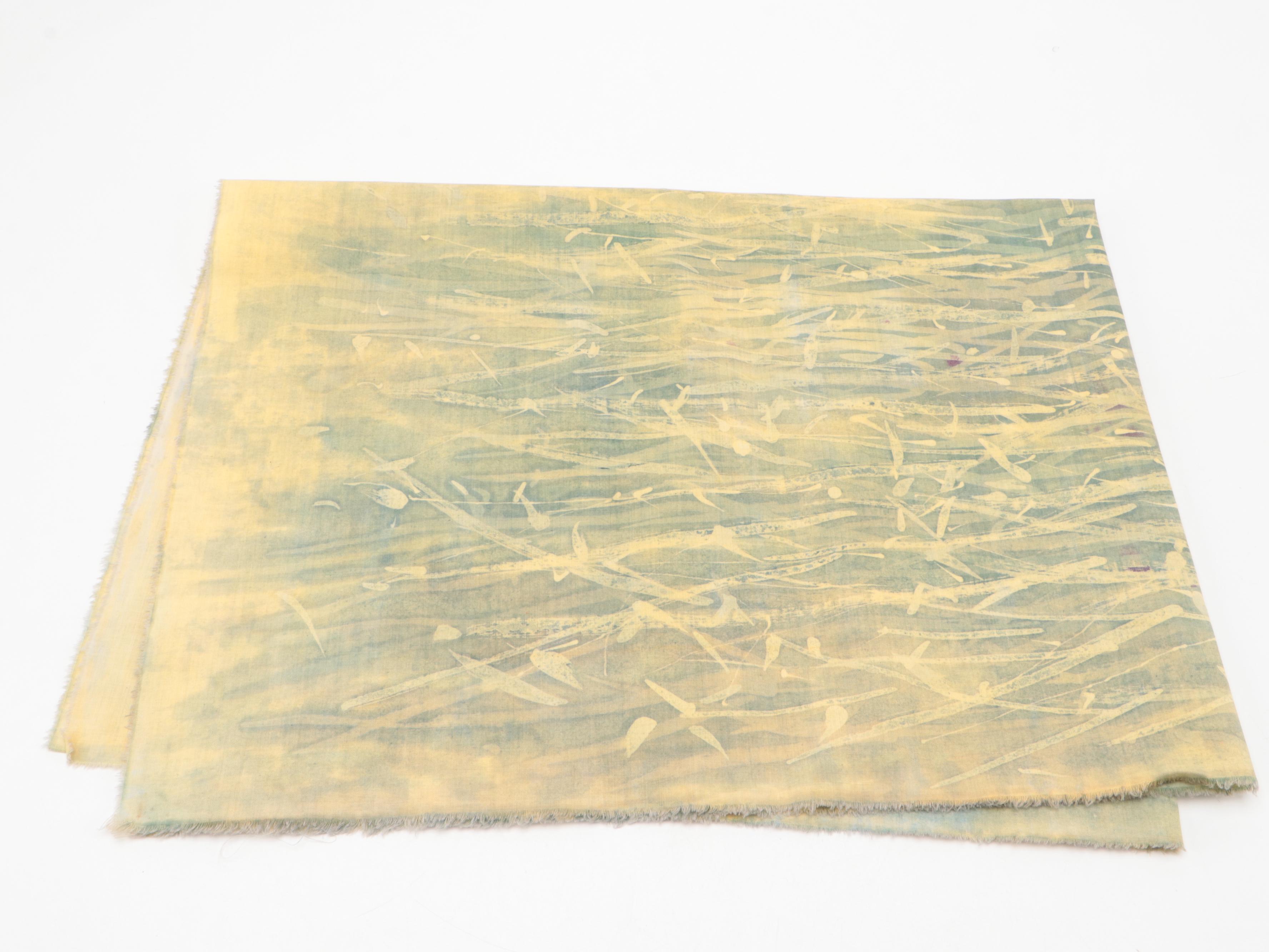 Chinese Batik Crane Motif Textile Panel with Porcelain Bowls and Dishes