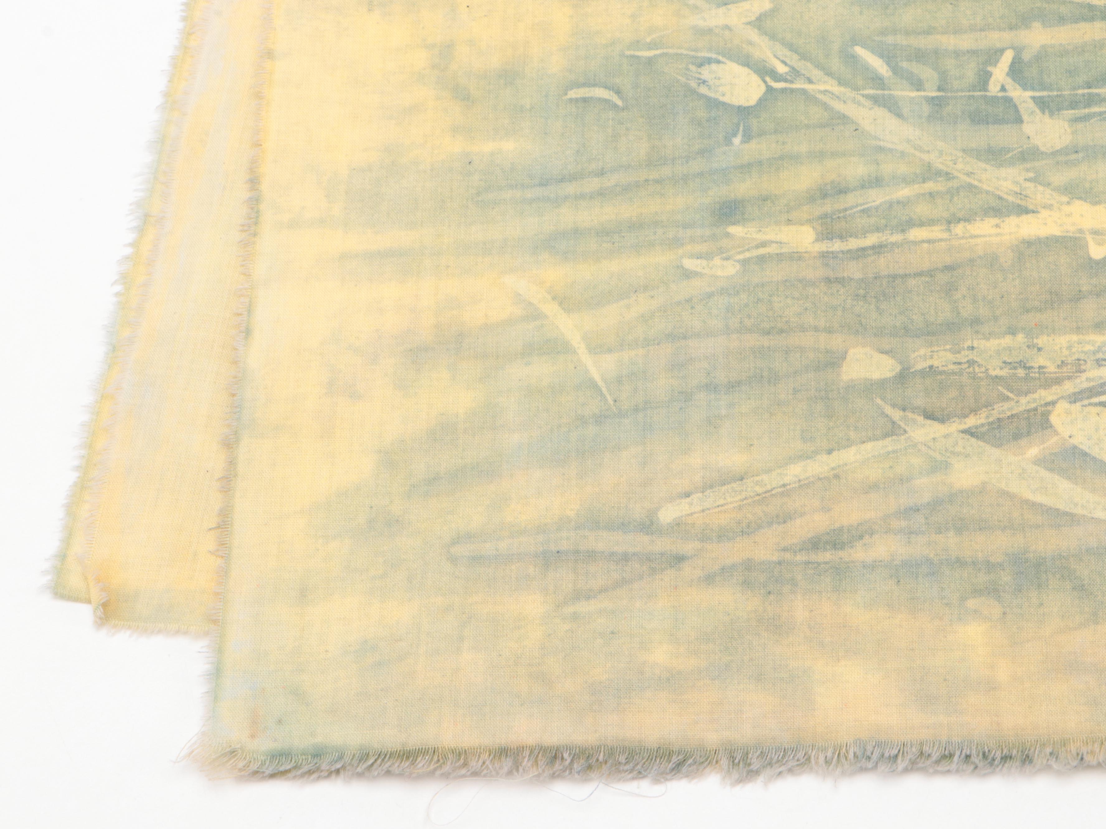 Chinese Batik Crane Motif Textile Panel with Porcelain Bowls and Dishes