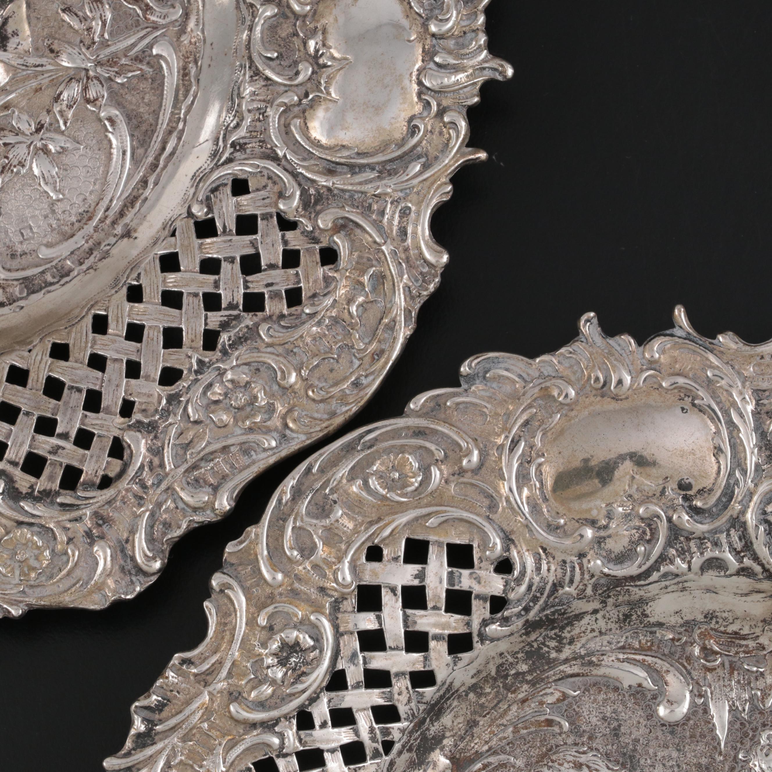 Hanau 800 Silver Baroque Style Putti Plates with Reticulated Rims