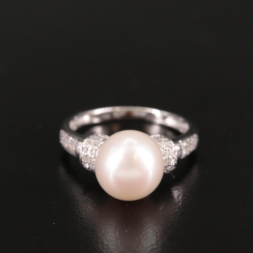 14K Cultured Pearl and Diamond Ring