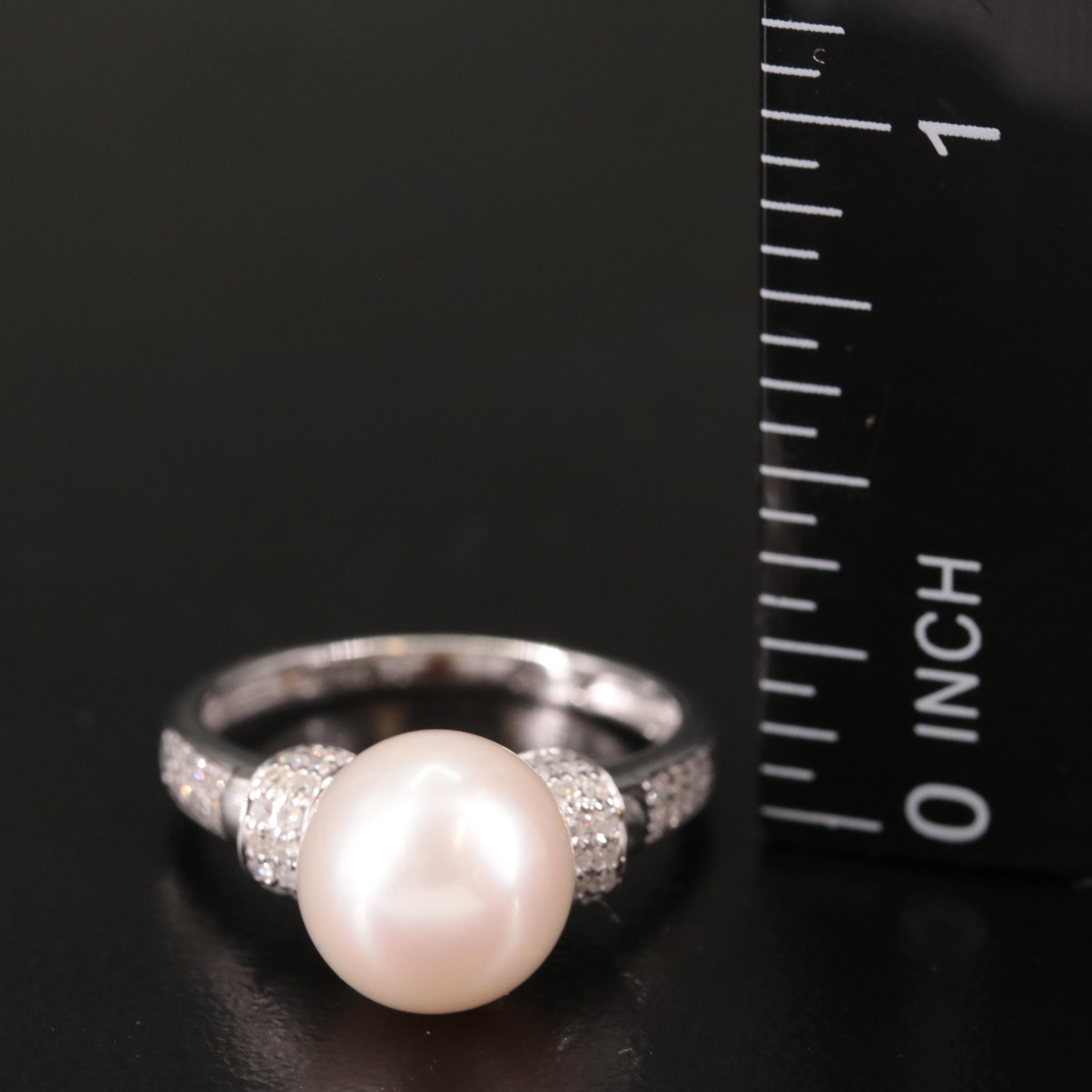 14K Cultured Pearl and Diamond Ring