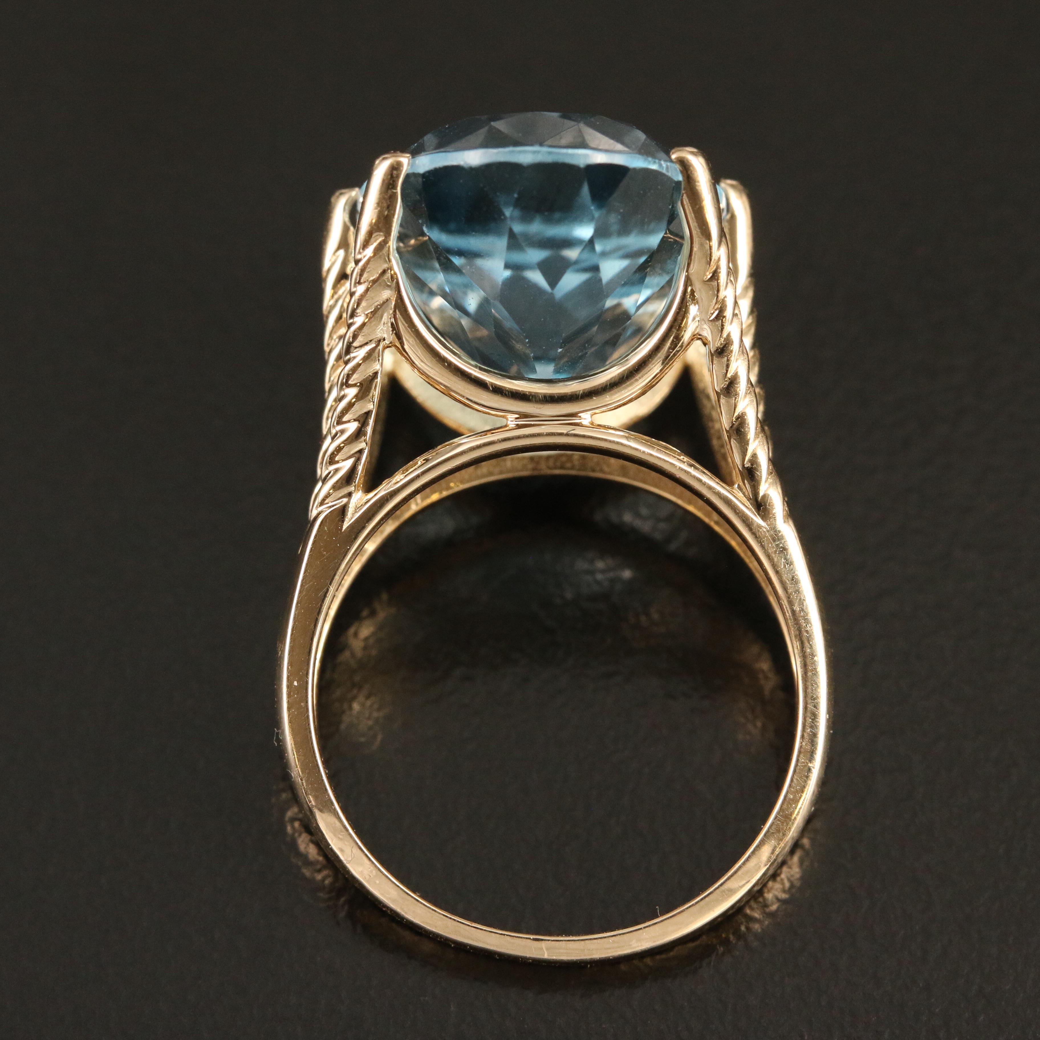 14K 19.08 CT Sky Blue Topaz Ring with Rope Details