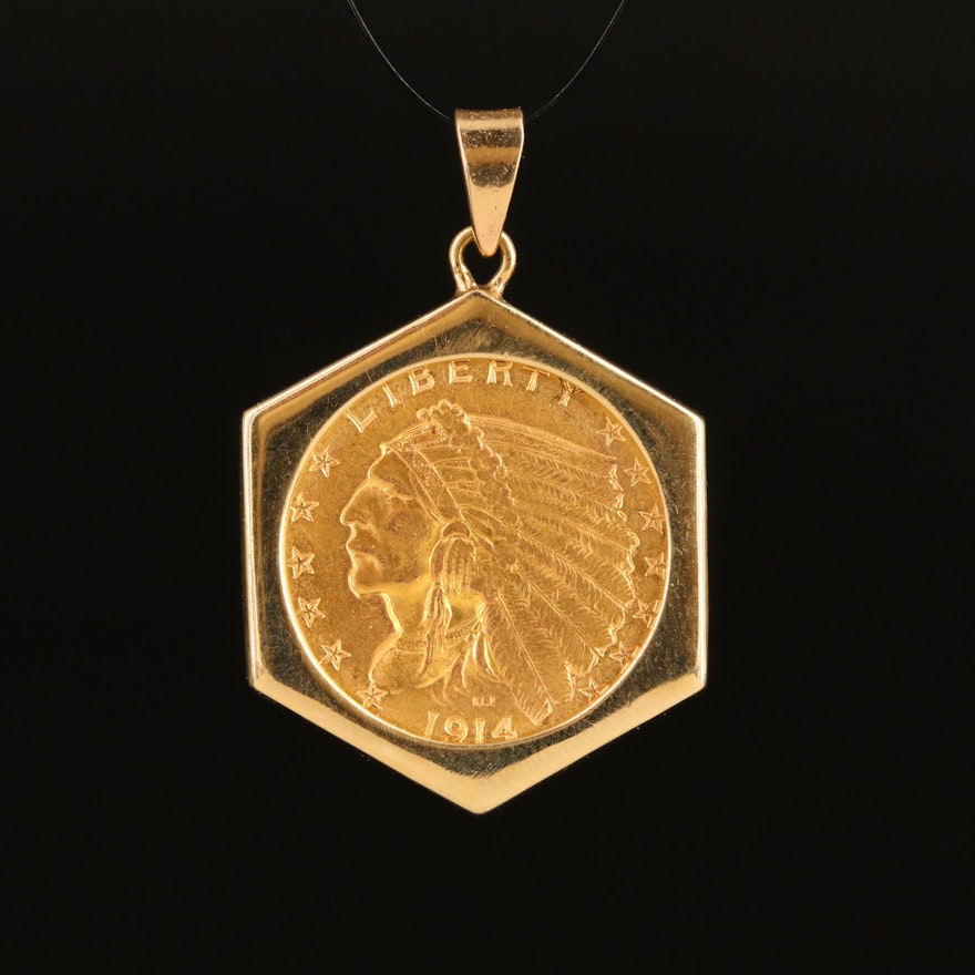 14K Pendant with 1914-D Indian Head $2.50 Gold Quarter Eagle Coin