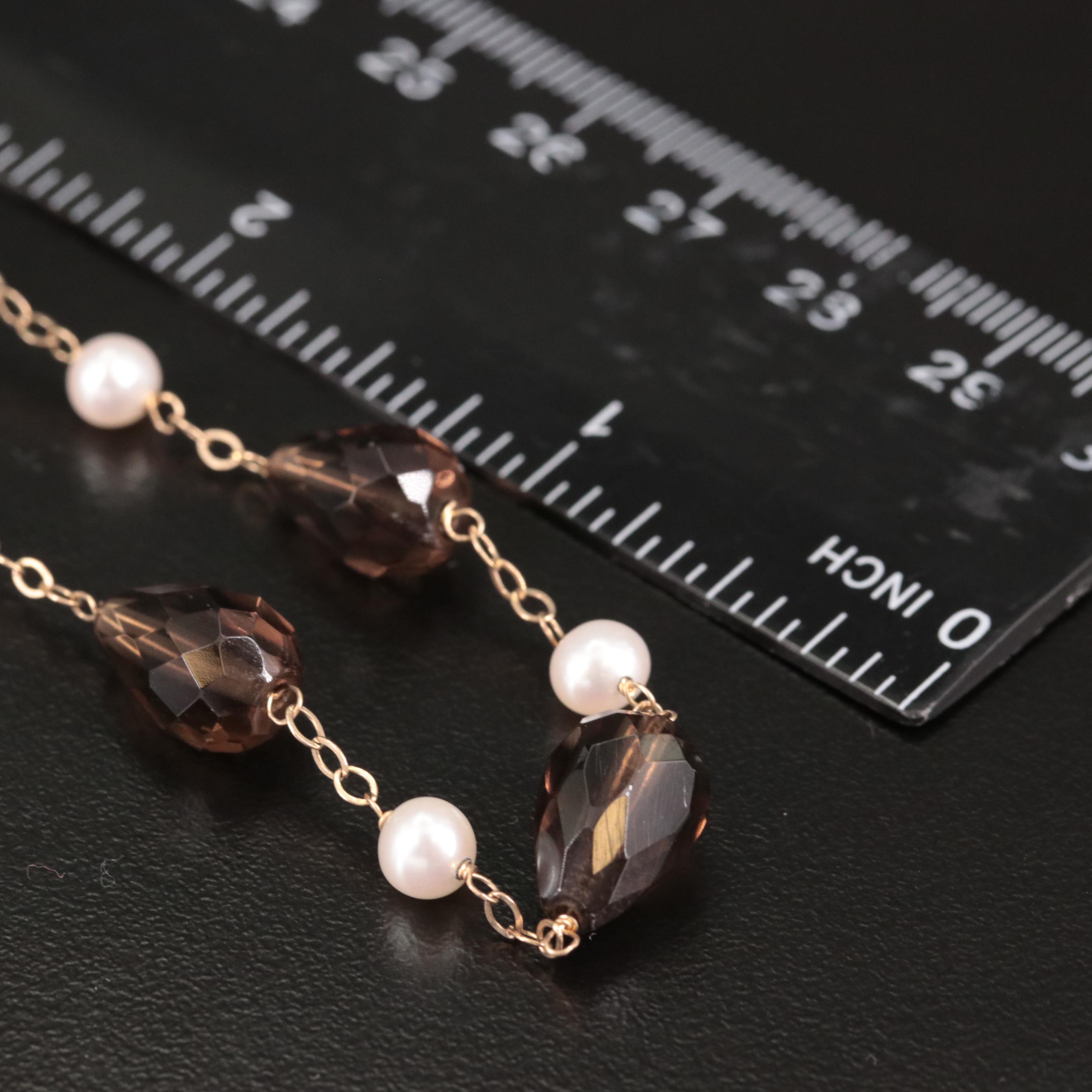 14K Cultured Pearl and Smoky Quartz Beaded Necklace