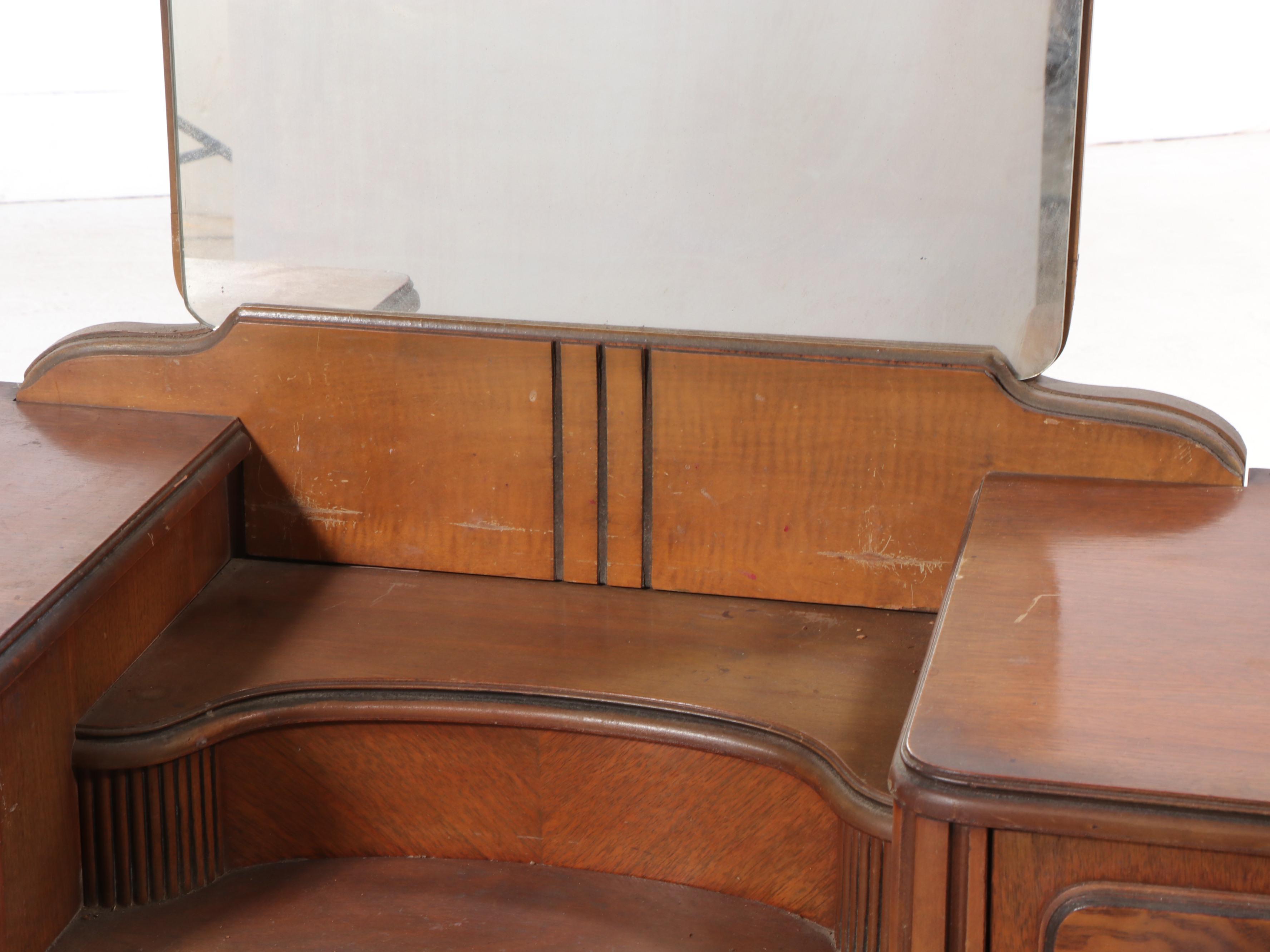 Art Deco Burl Wood and Walnut Vanity, Early 20th Century