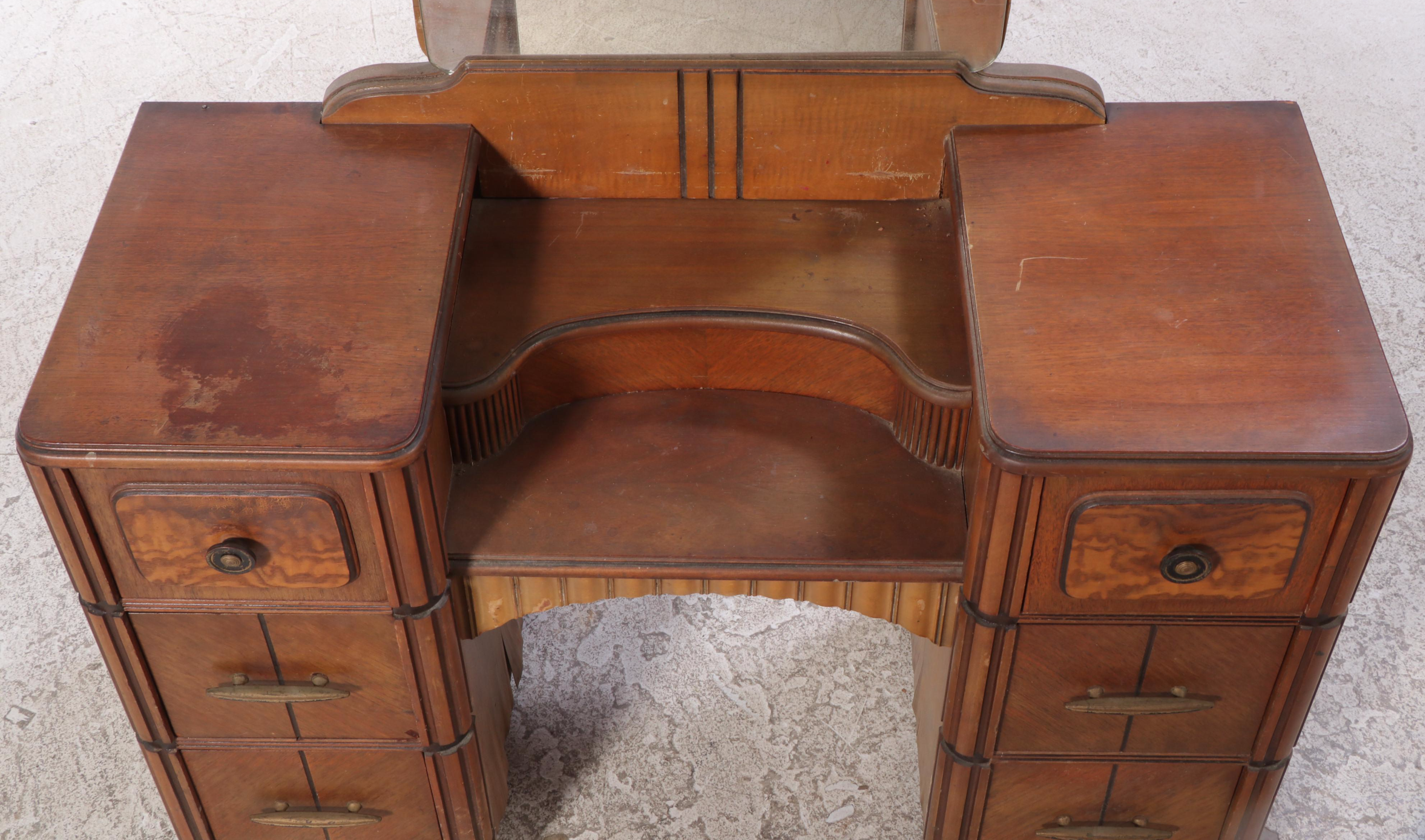 Art Deco Burl Wood and Walnut Vanity, Early 20th Century