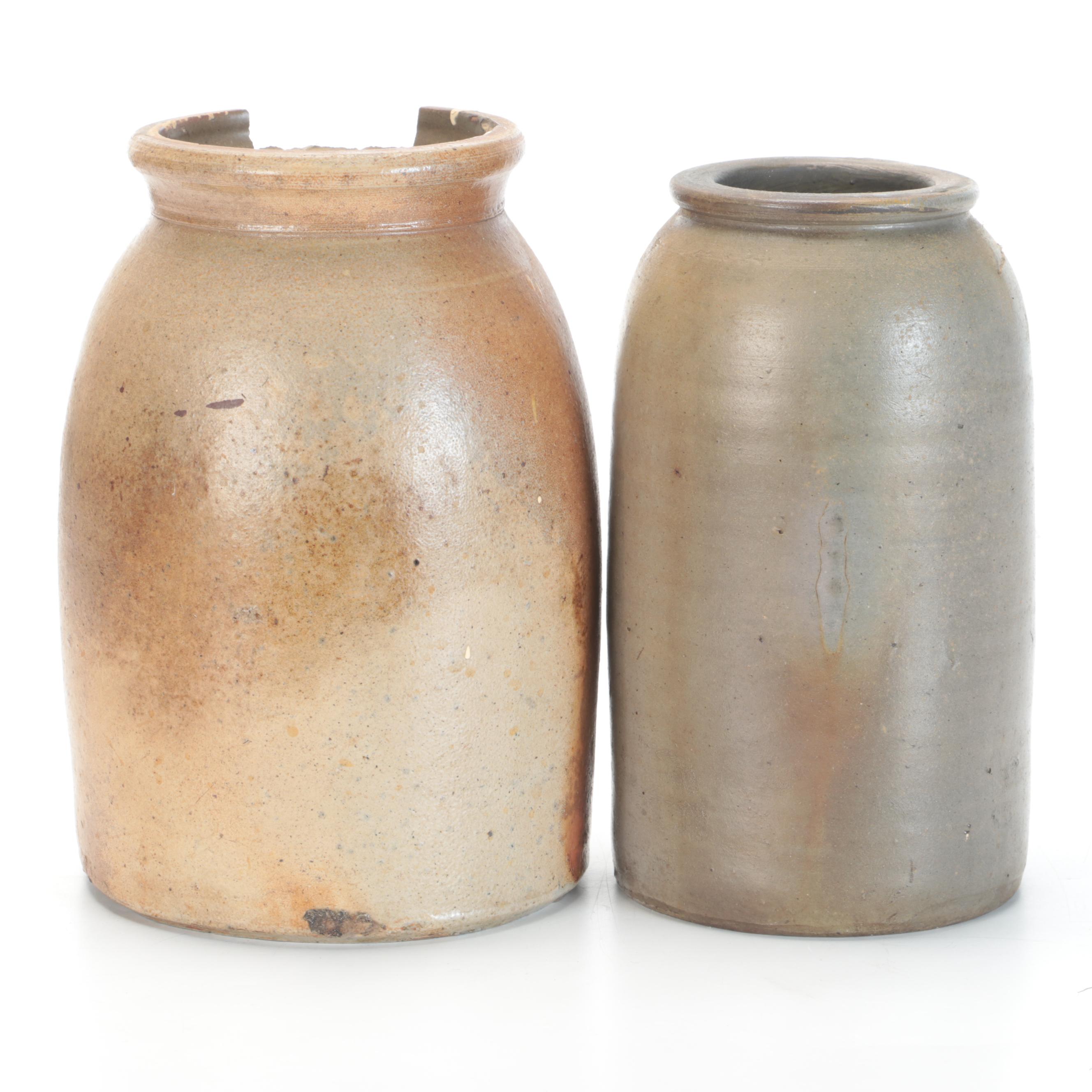 Salt Glazed Stoneware Wax Seal and Other Crocks