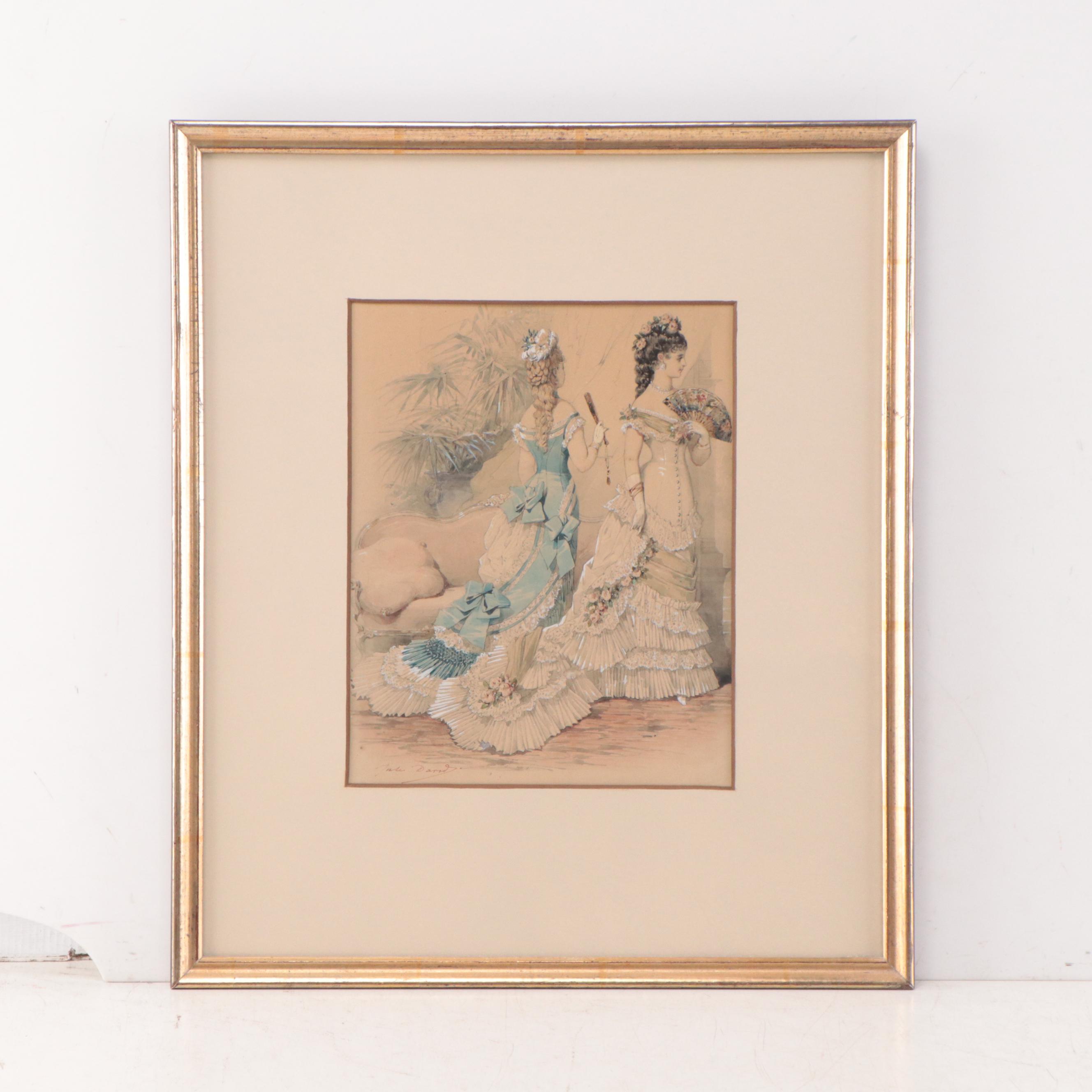 Jules David Watercolor Paintings of Parisian Fashion, Late 19th Century