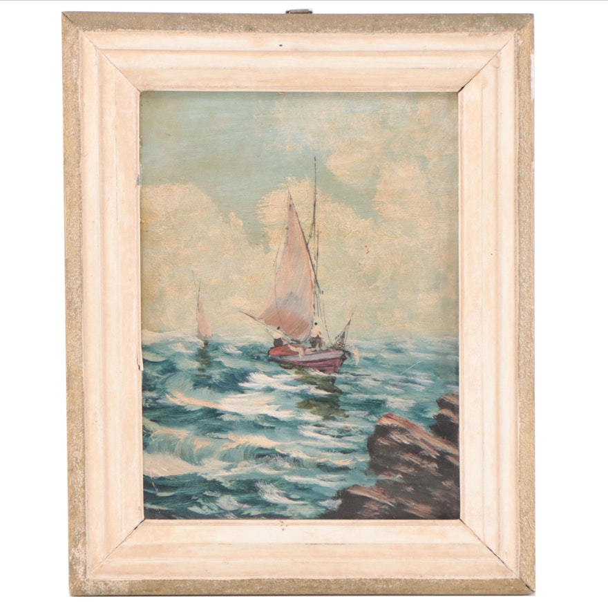 Nautical Scene With Sailboats Oil Painting