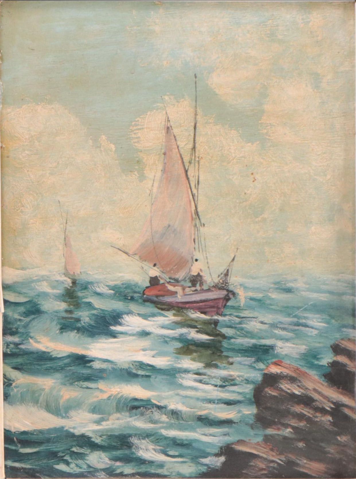 Nautical Scene With Sailboats Oil Painting