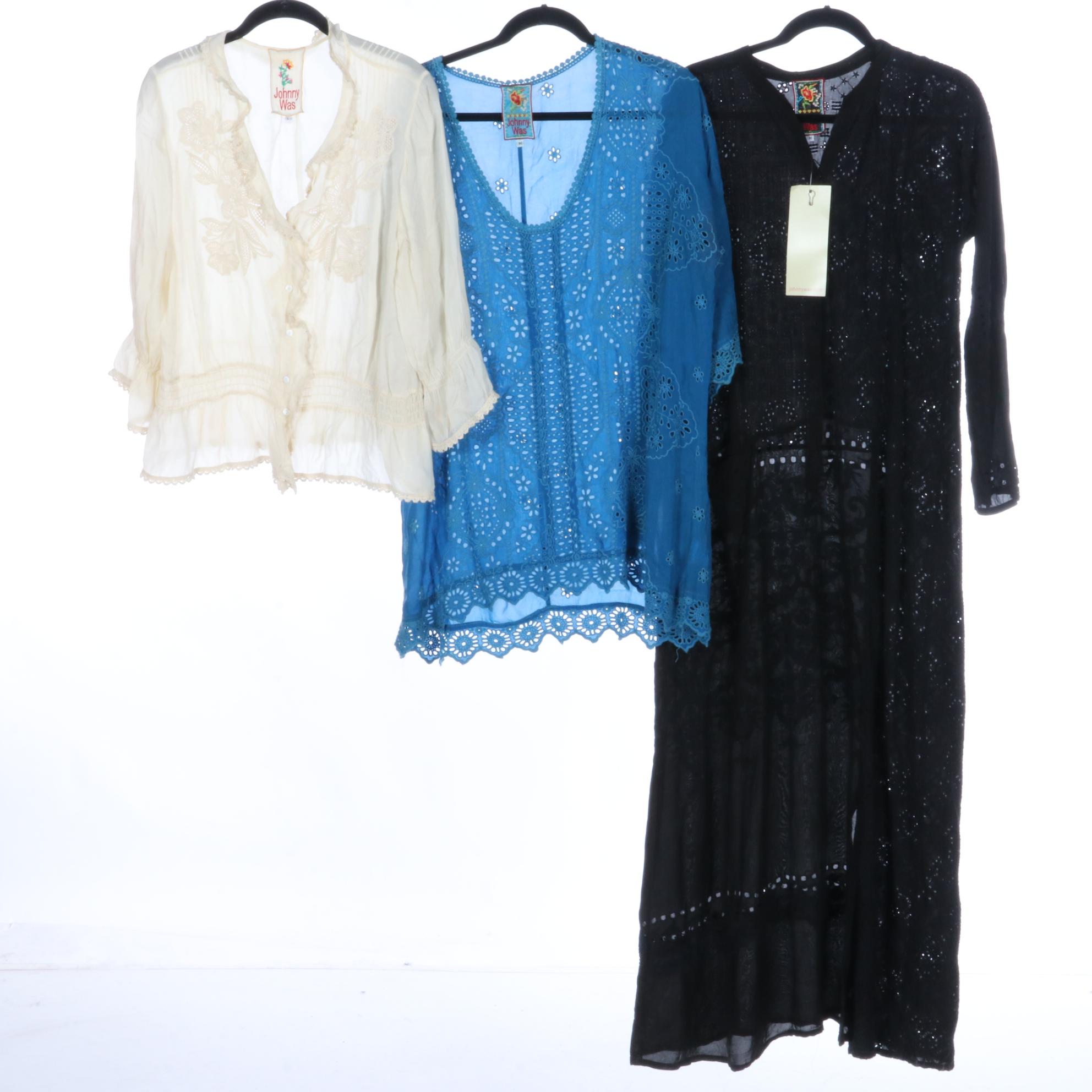 Johnny Was Short Sleeve Crochet and Embroidered Tops with Blouse and Maxi Dress