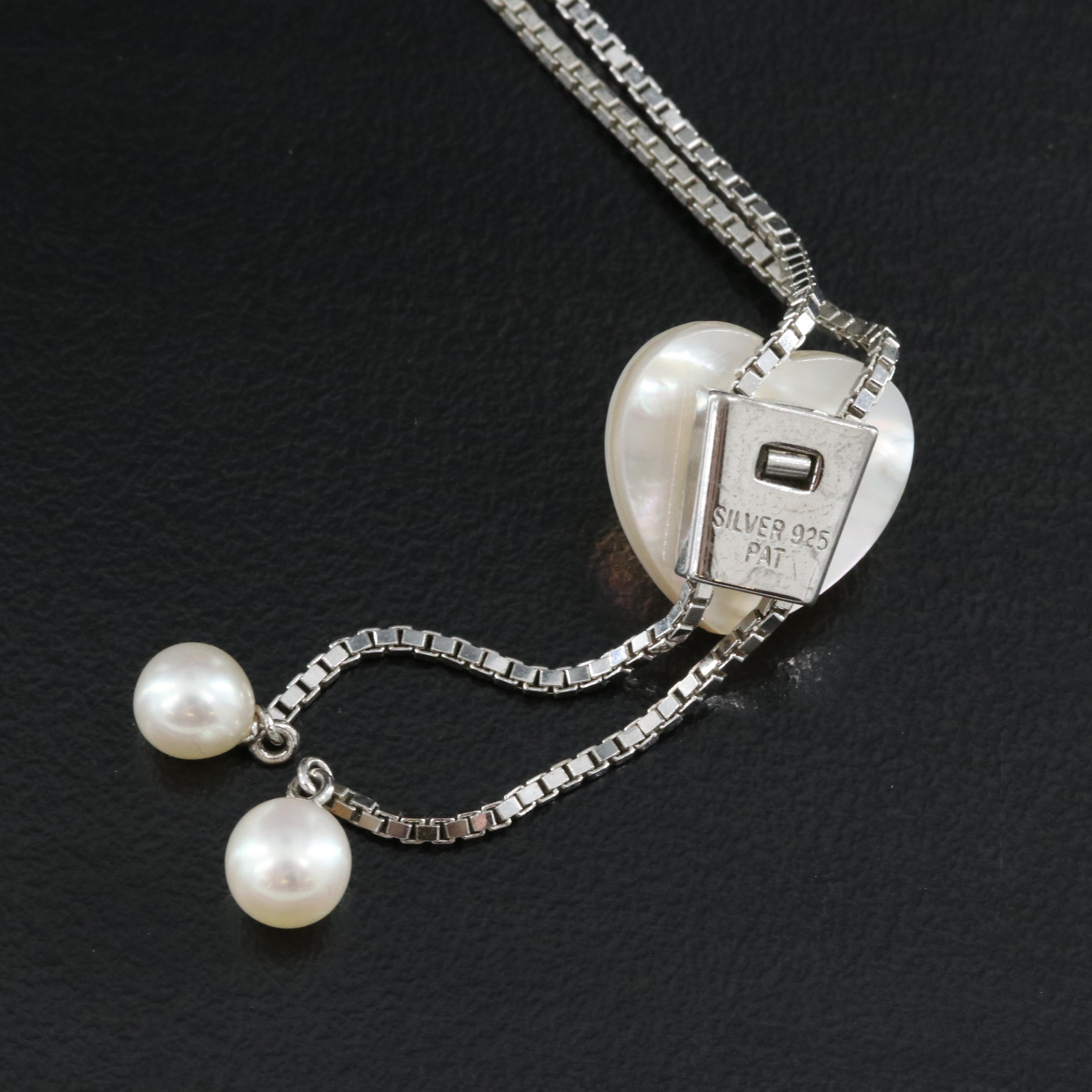 Tasaki Sterling Pearl, Mother-of-Pearl and Pearl Bolo Necklace