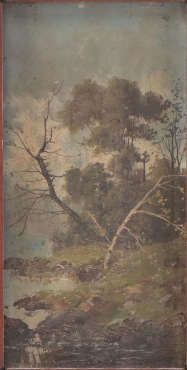 Waterside Wooded Landscape Oil Painting