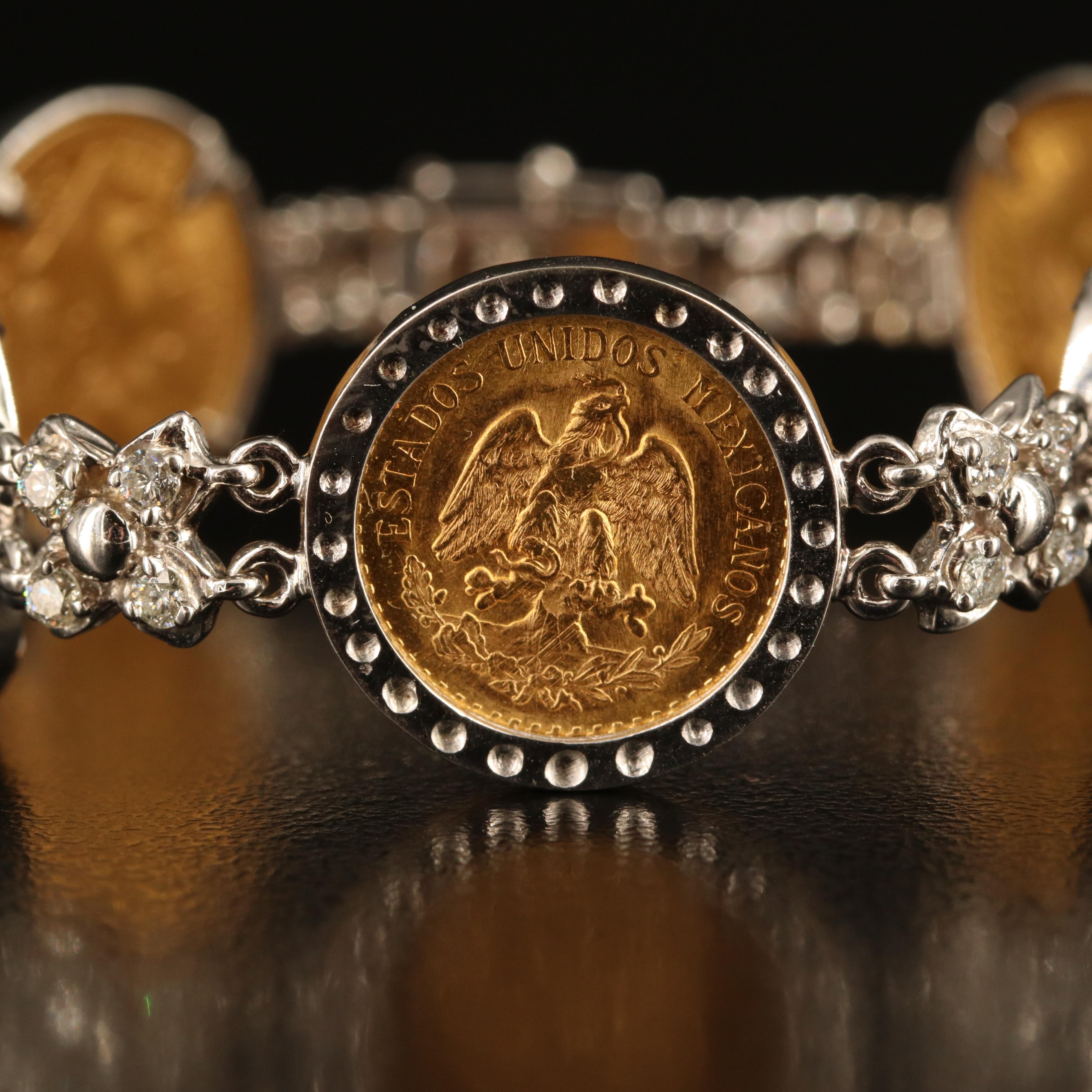 14K 0.46 CTW Diamond Bracelet with Mexican 2 1/2-Pesos Gold Coins