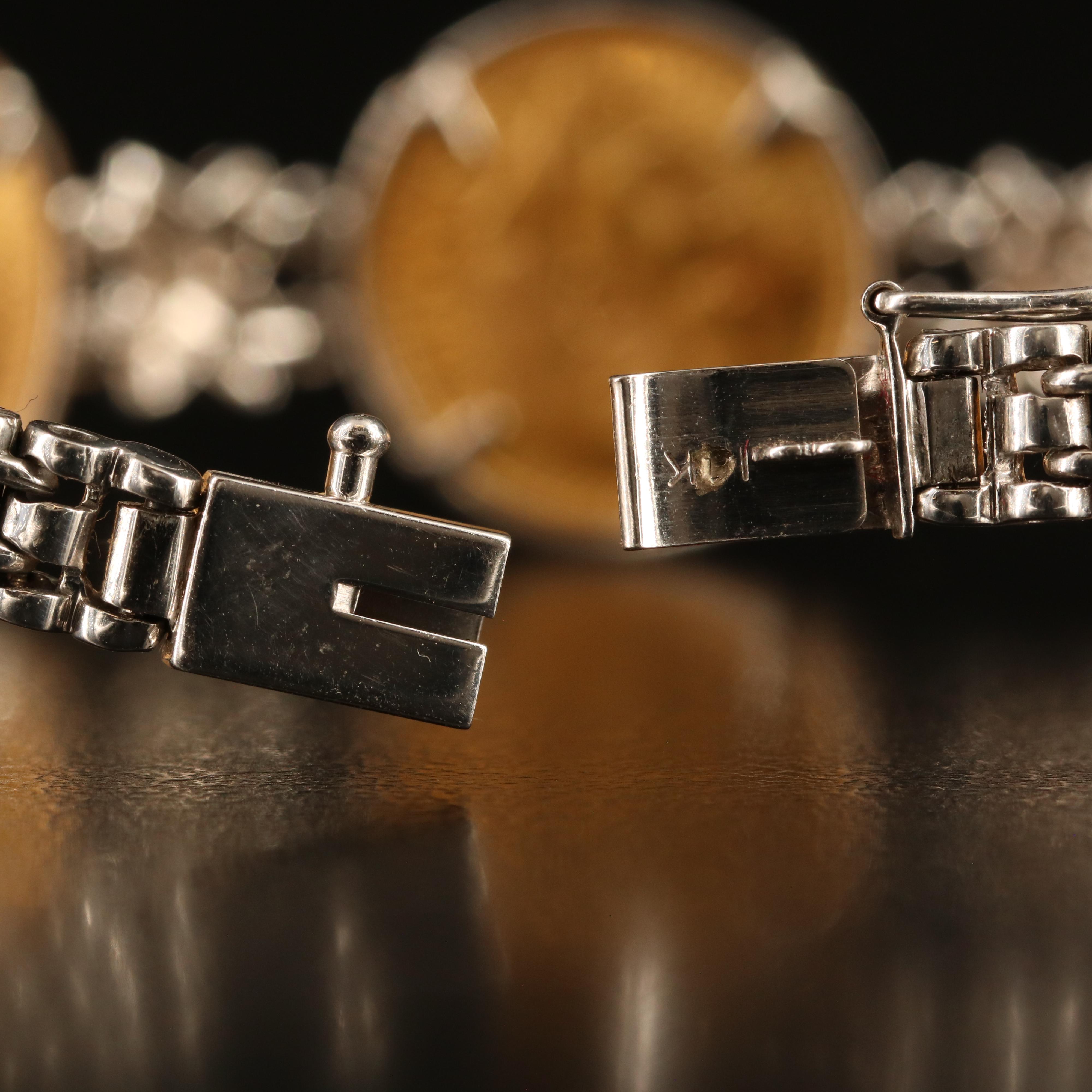 14K 0.46 CTW Diamond Bracelet with Mexican 2 1/2-Pesos Gold Coins