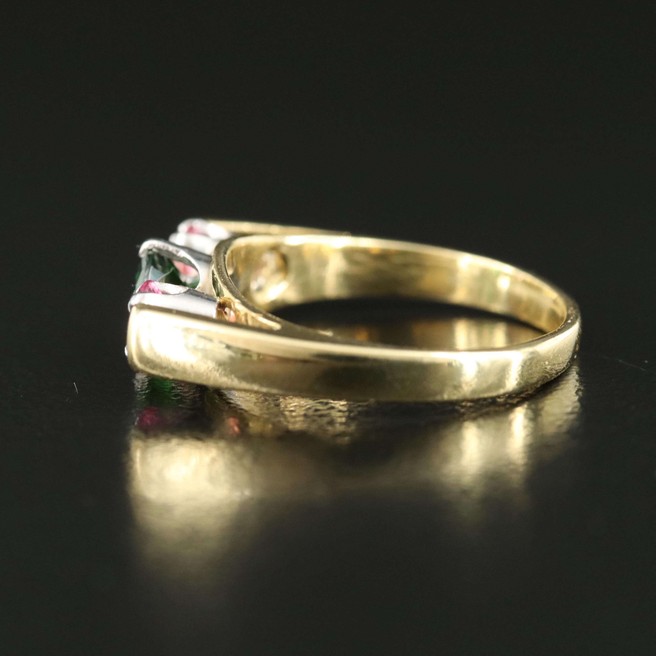 18K Tsavorite and Tourmaline Three Stone Ring