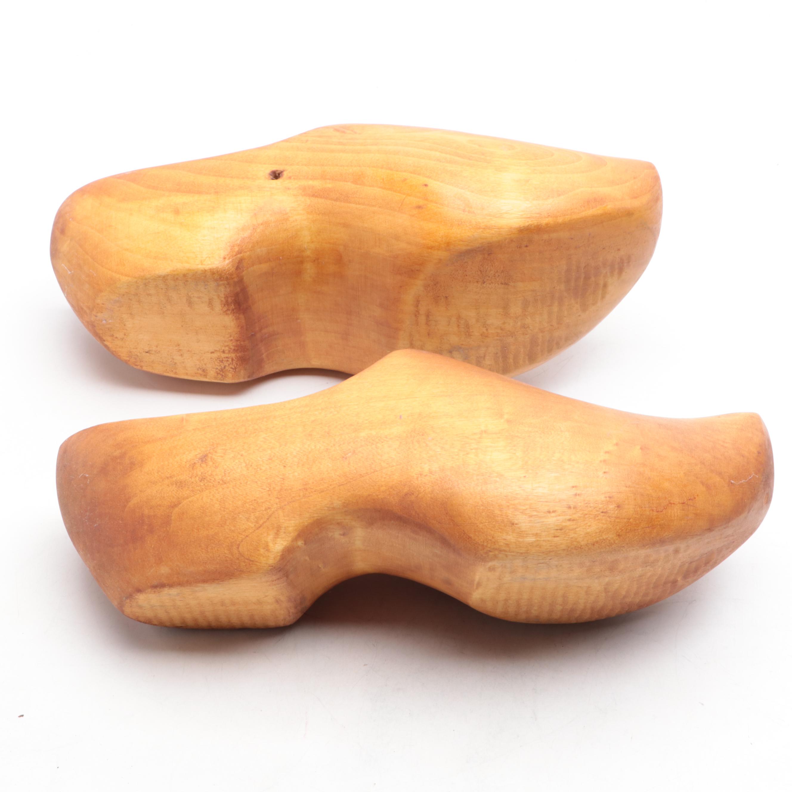Dutch Folk Art Carved Wood Clogs