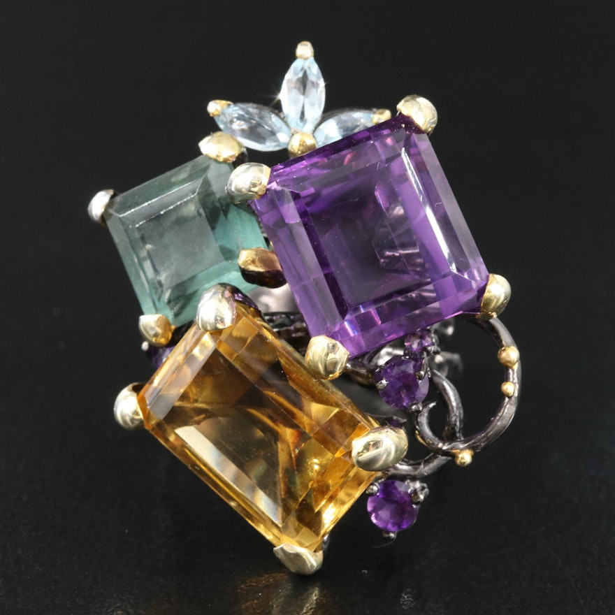 Sterling Ring Including Amethyst, Citrine and Fluorite