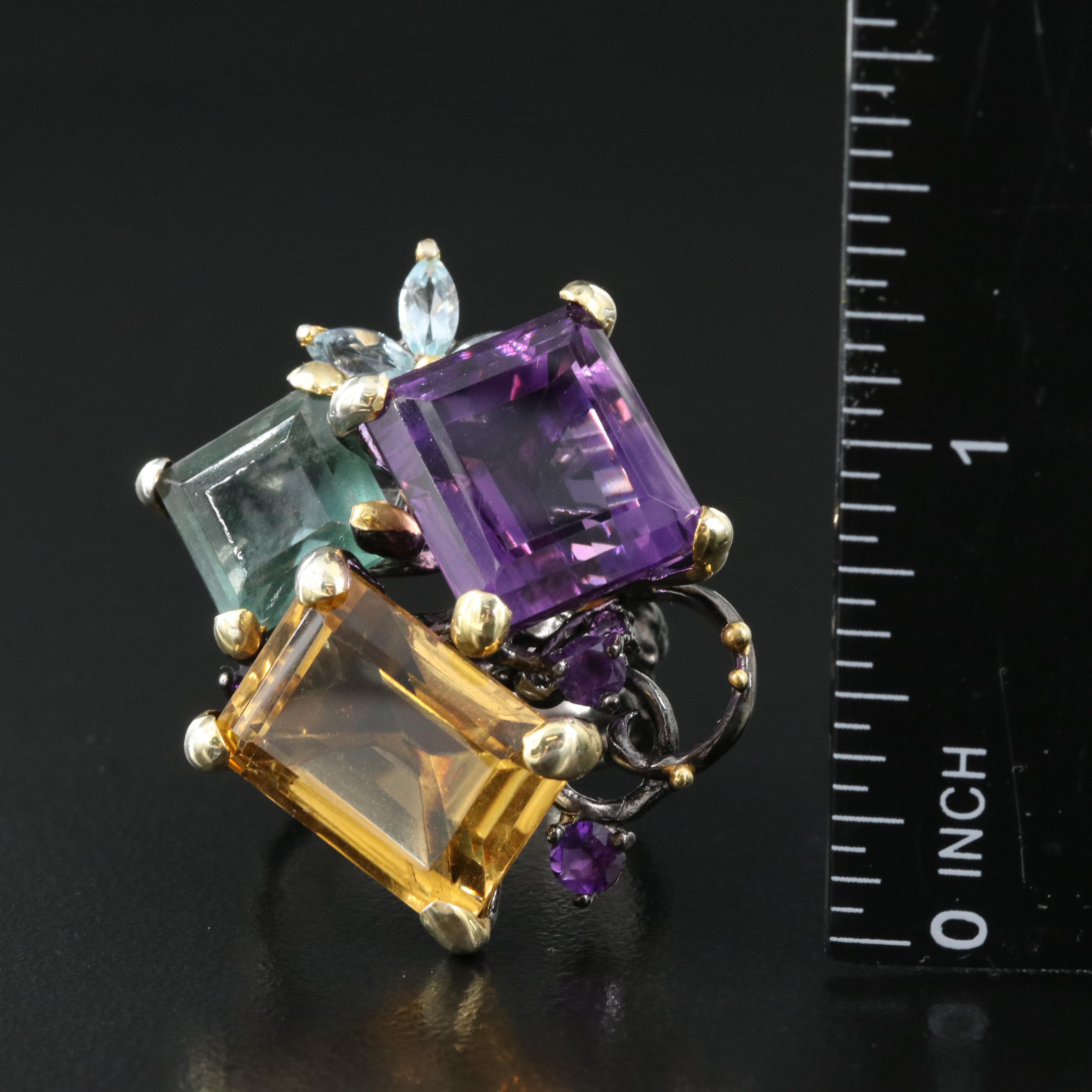 Sterling Ring Including Amethyst, Citrine and Fluorite