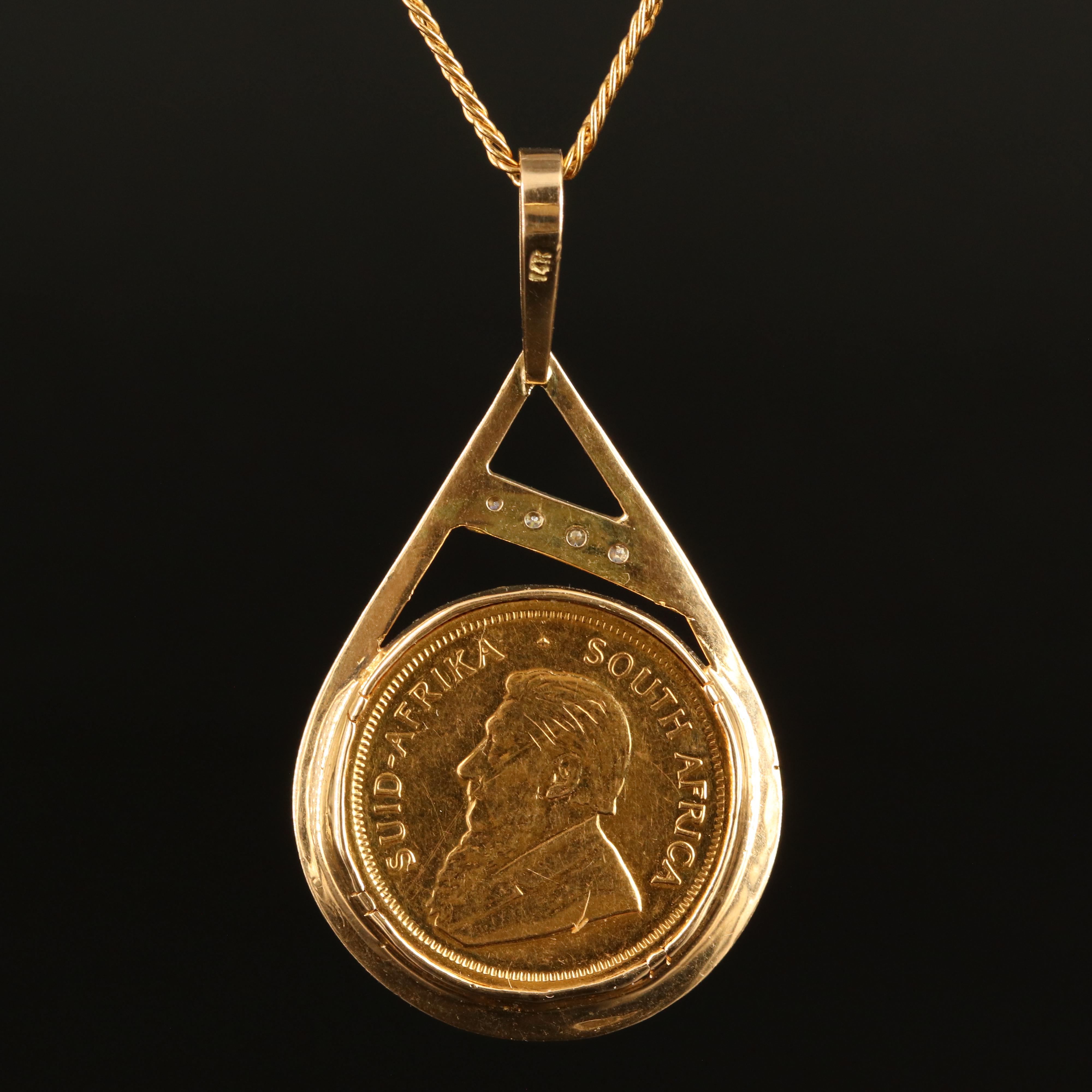 14K 0.12 CTW Diamond Necklace with 1982 South Africa Krugerrand Bullion Coin