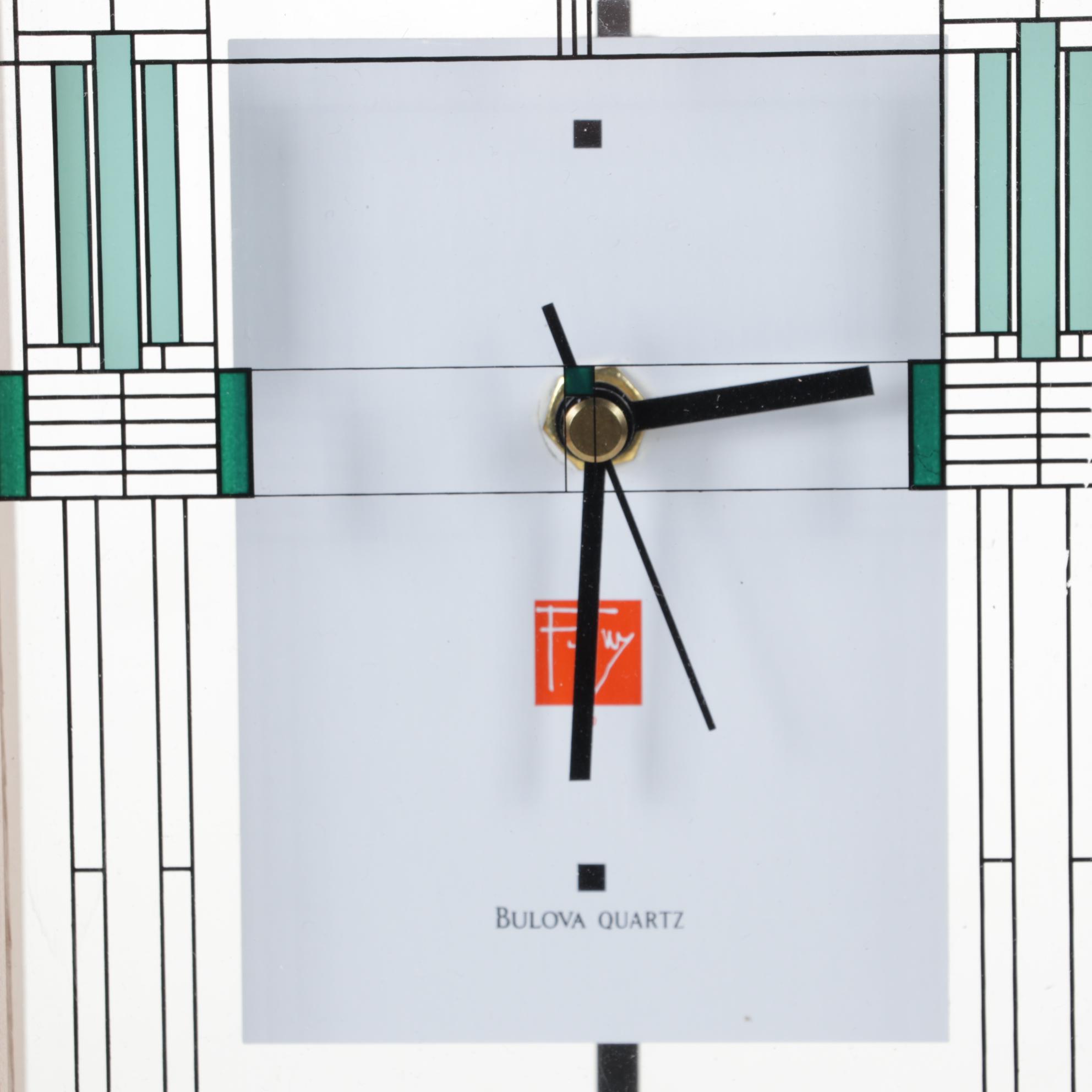 Frank Lloyd Wright "Willits" Walnut Quartz Mantel Clock by Bulova
