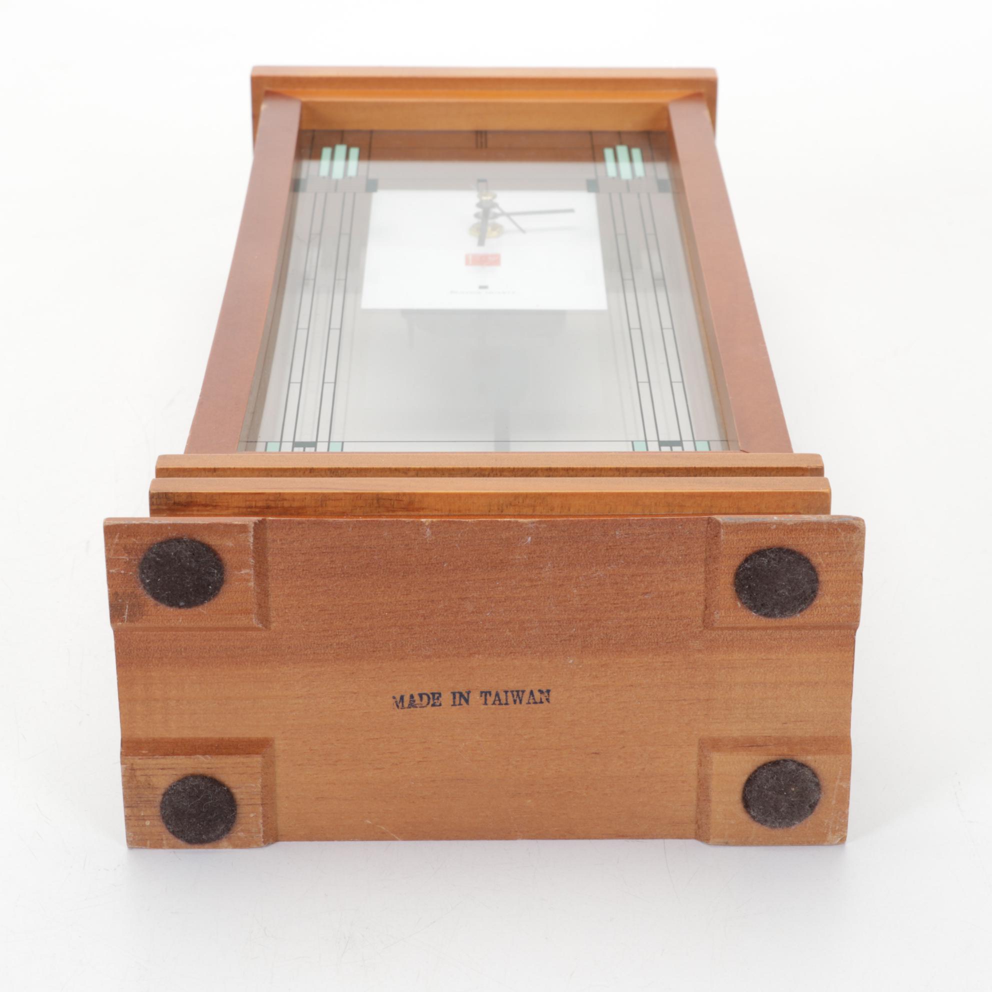 Frank Lloyd Wright "Willits" Walnut Quartz Mantel Clock by Bulova