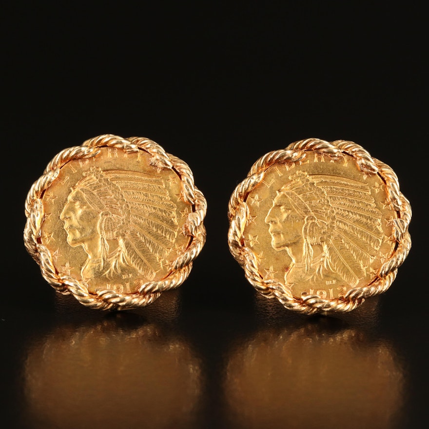14K Cufflinks with Indian Head $5 Gold Half Eagle Coins