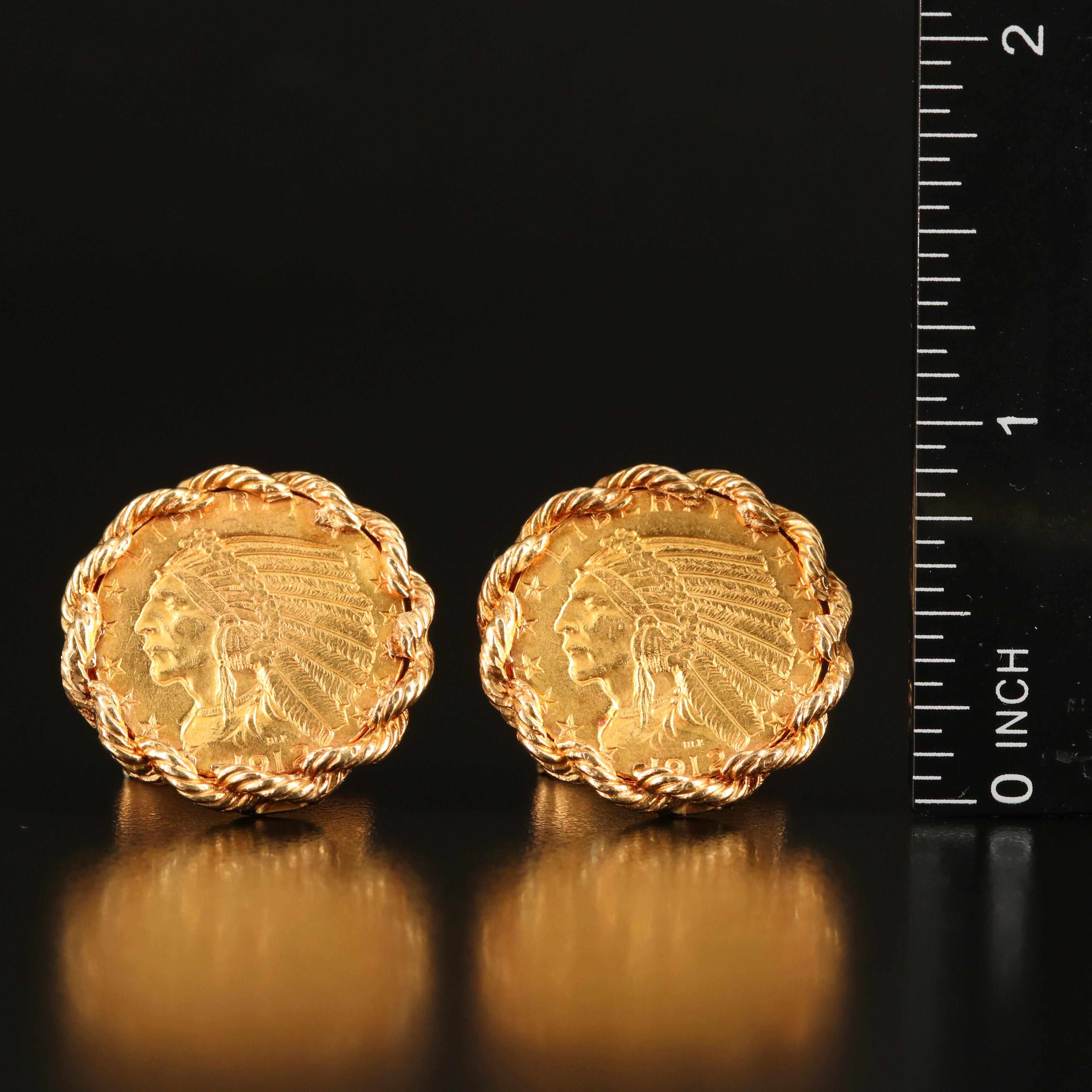14K Cufflinks with Indian Head $5 Gold Half Eagle Coins
