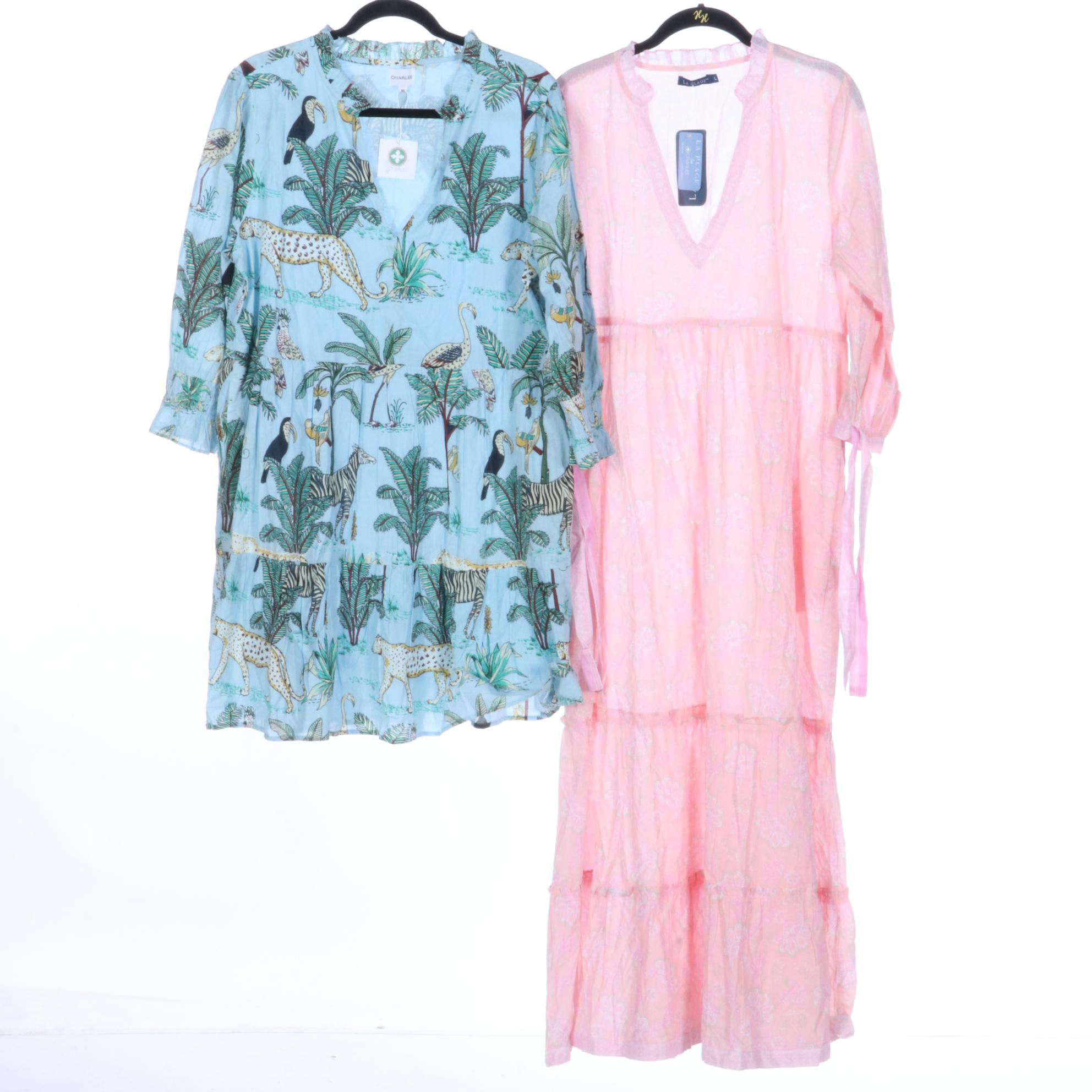 Charlee Short Printed Cotton Dresses with La Plage Pink Cotton Maxi Dress