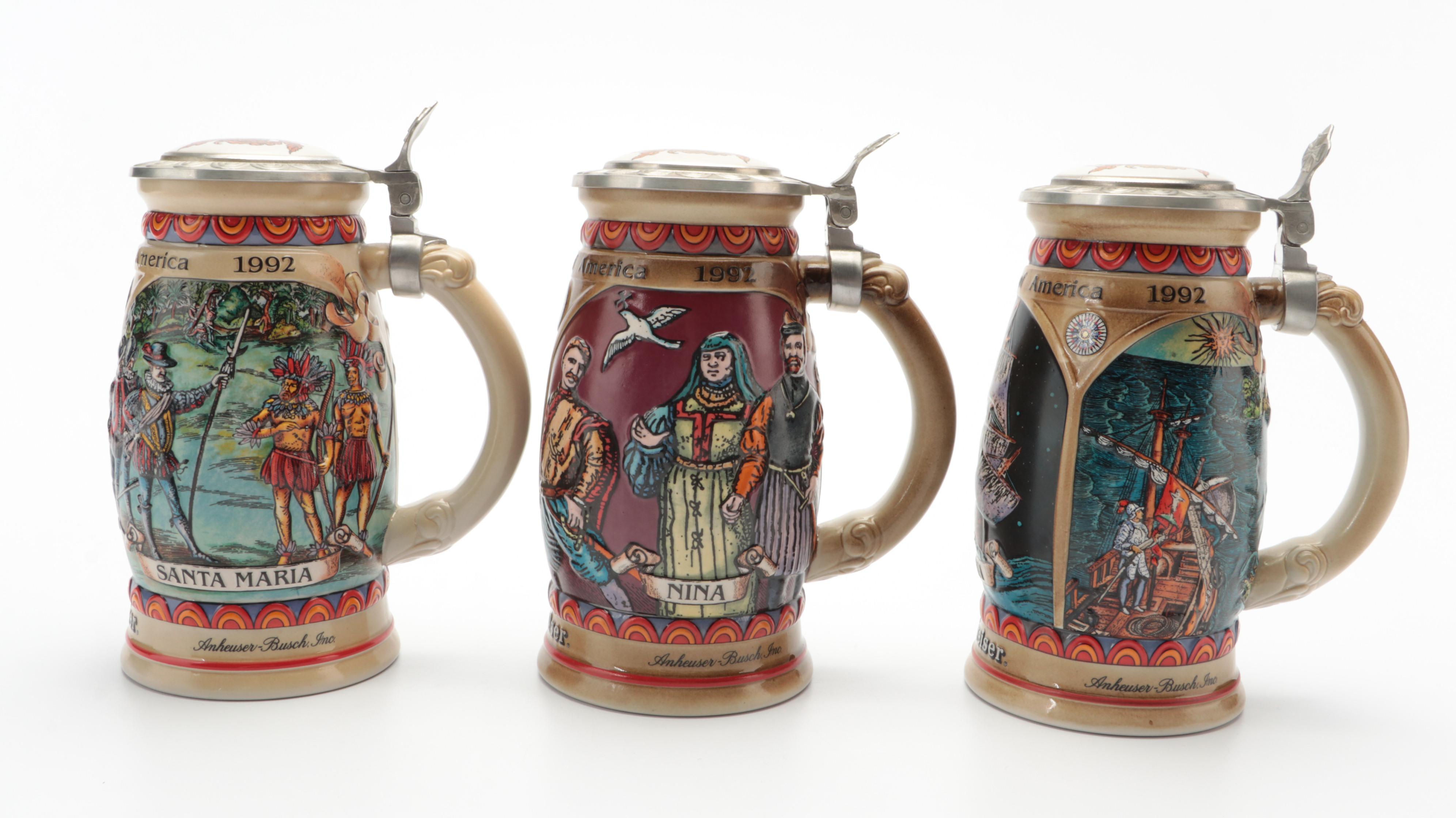 Anheuser-Busch "Discover America" Collective Ceramic Steins, 1992