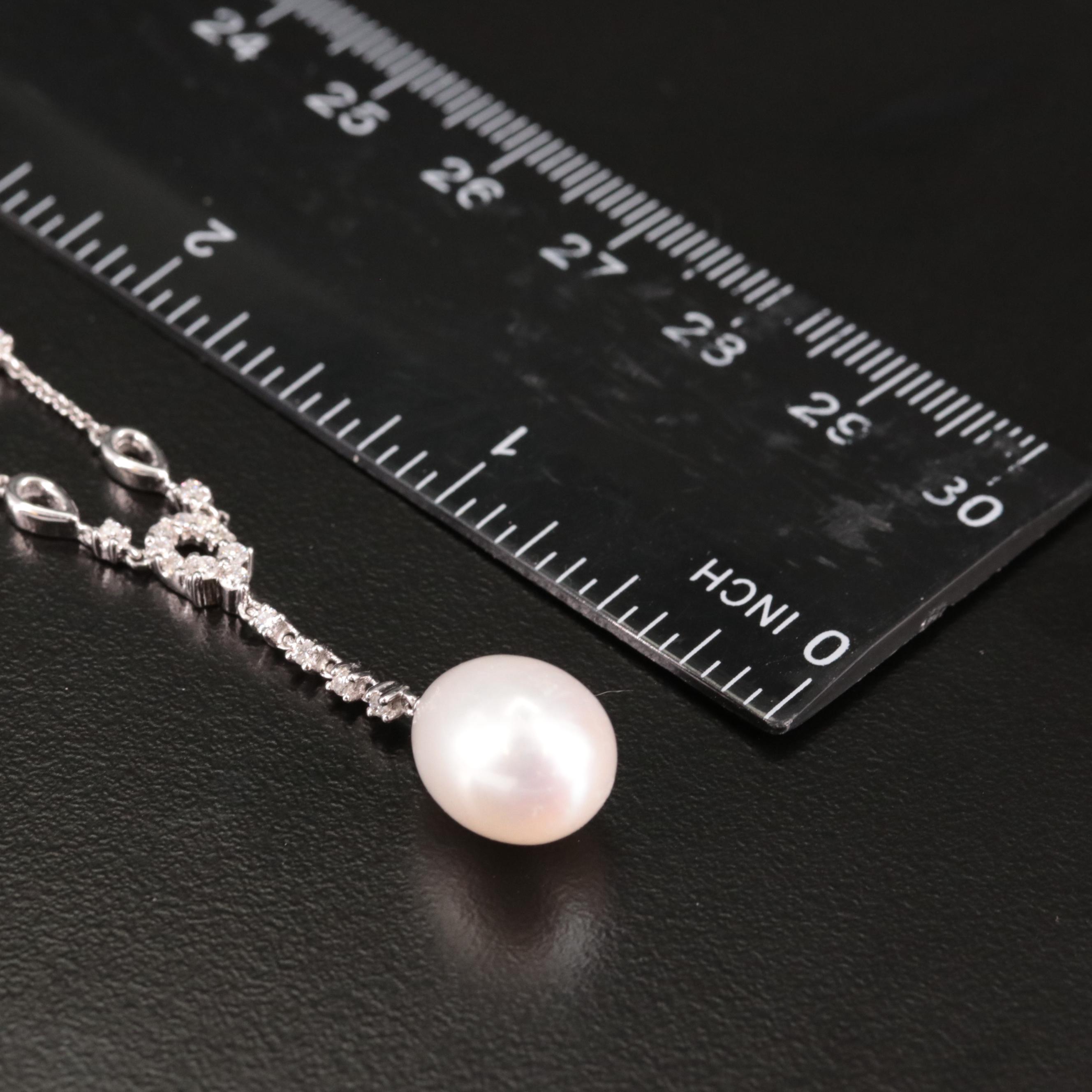 14K Cultured Pearl and Diamond Drop Necklace