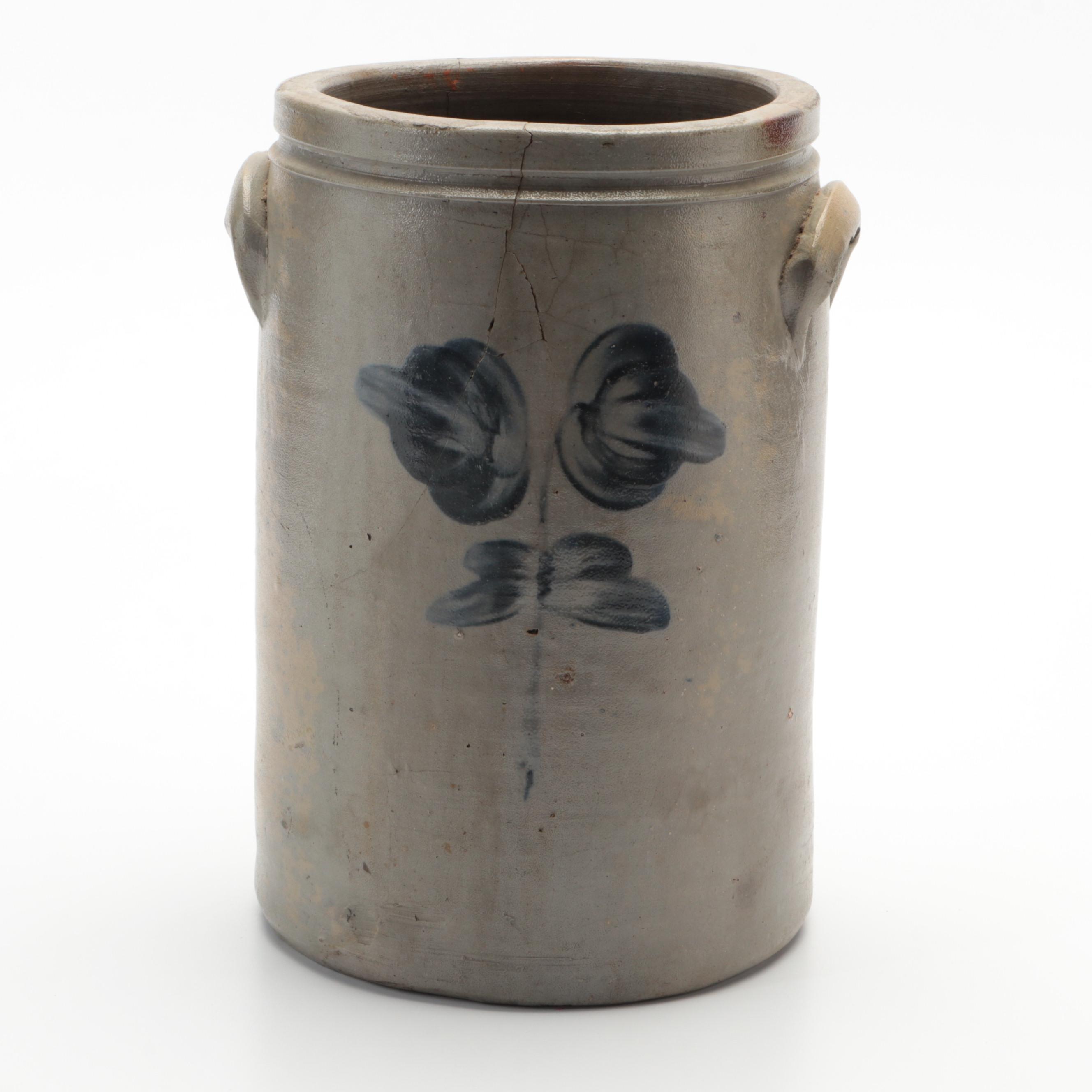 Cobalt Blue Flower #3 Salt Glazed Stoneware Crock, Antique