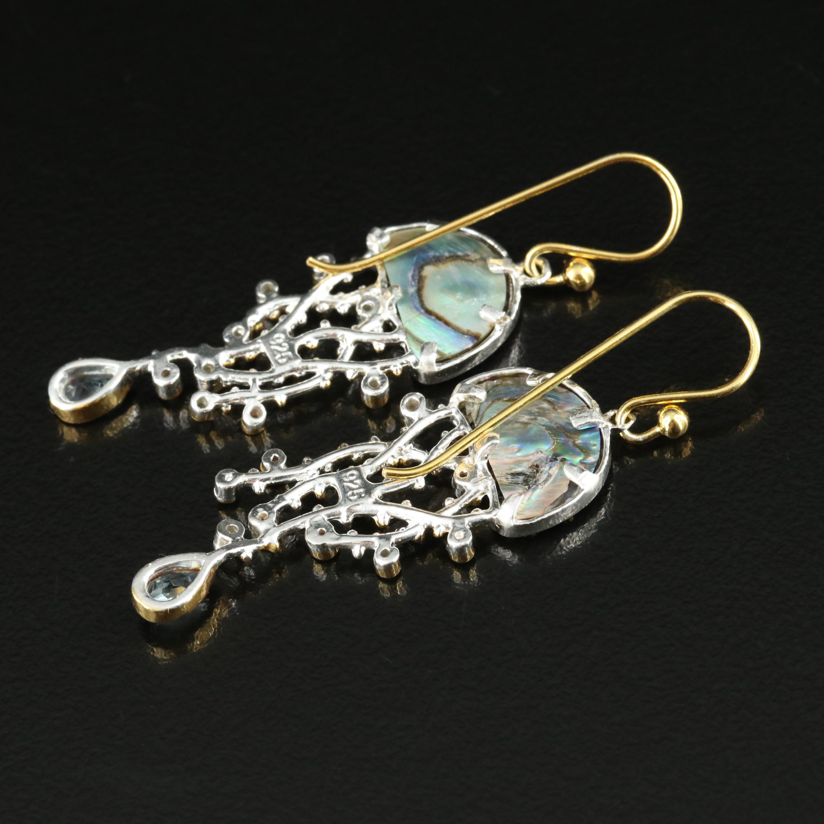 Sterling Abalone, Topaz and Peridot Jellyfish Earrings