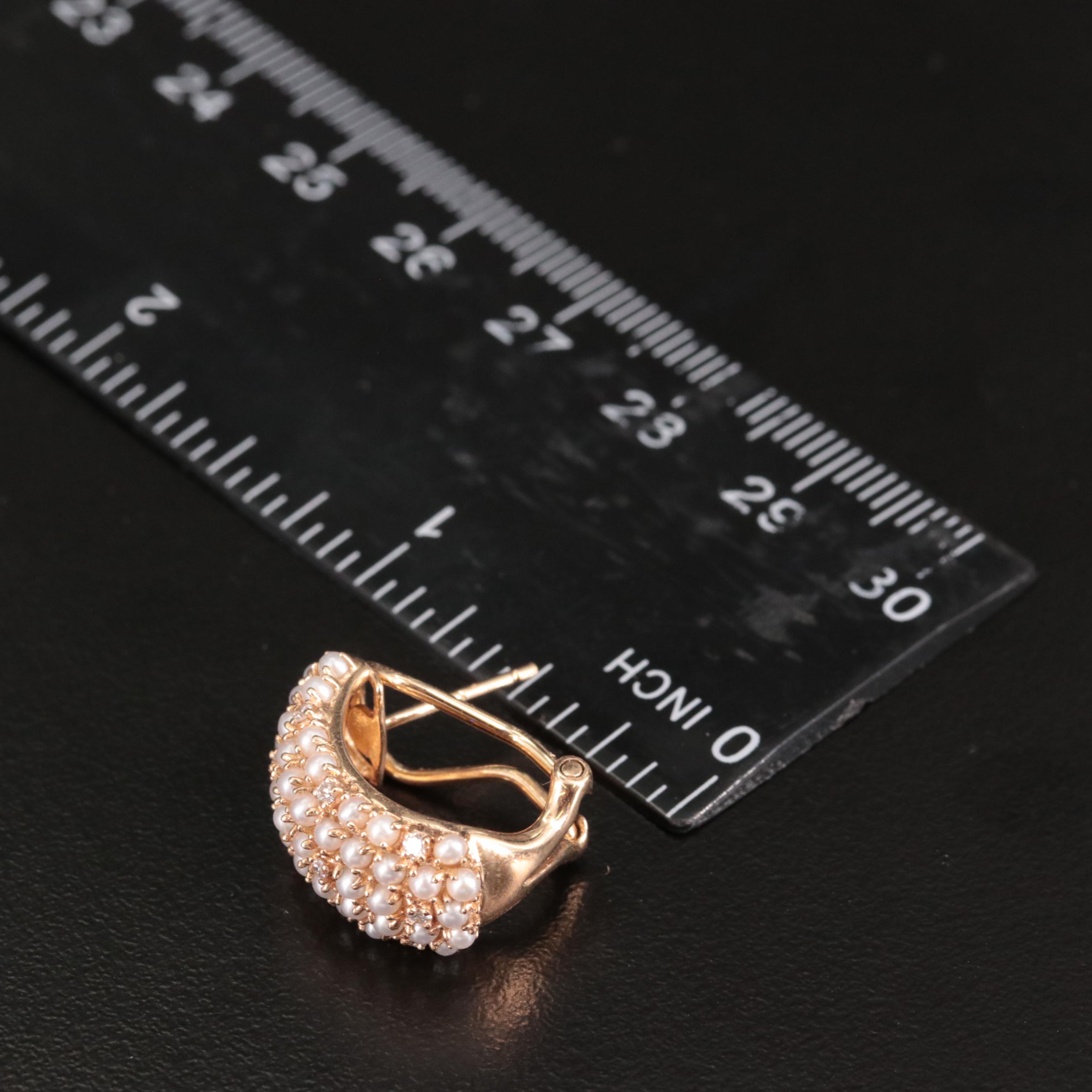 14K Cultured Pearl and Diamond Hoop Earrings