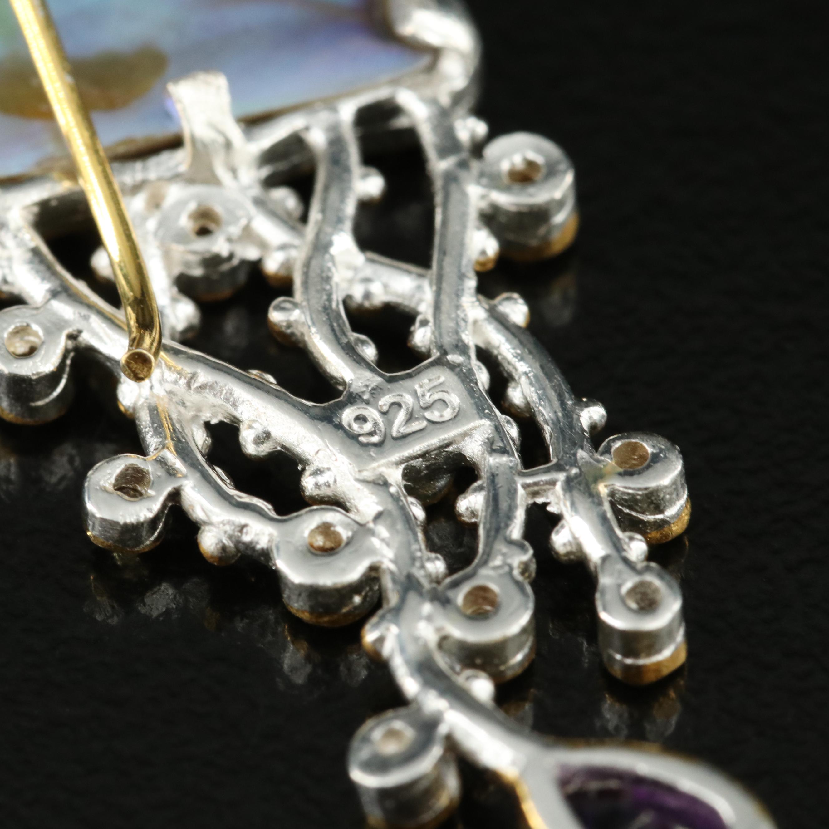 Sterling Abalone, Amethyst and Sapphire Jellyfish Earrings