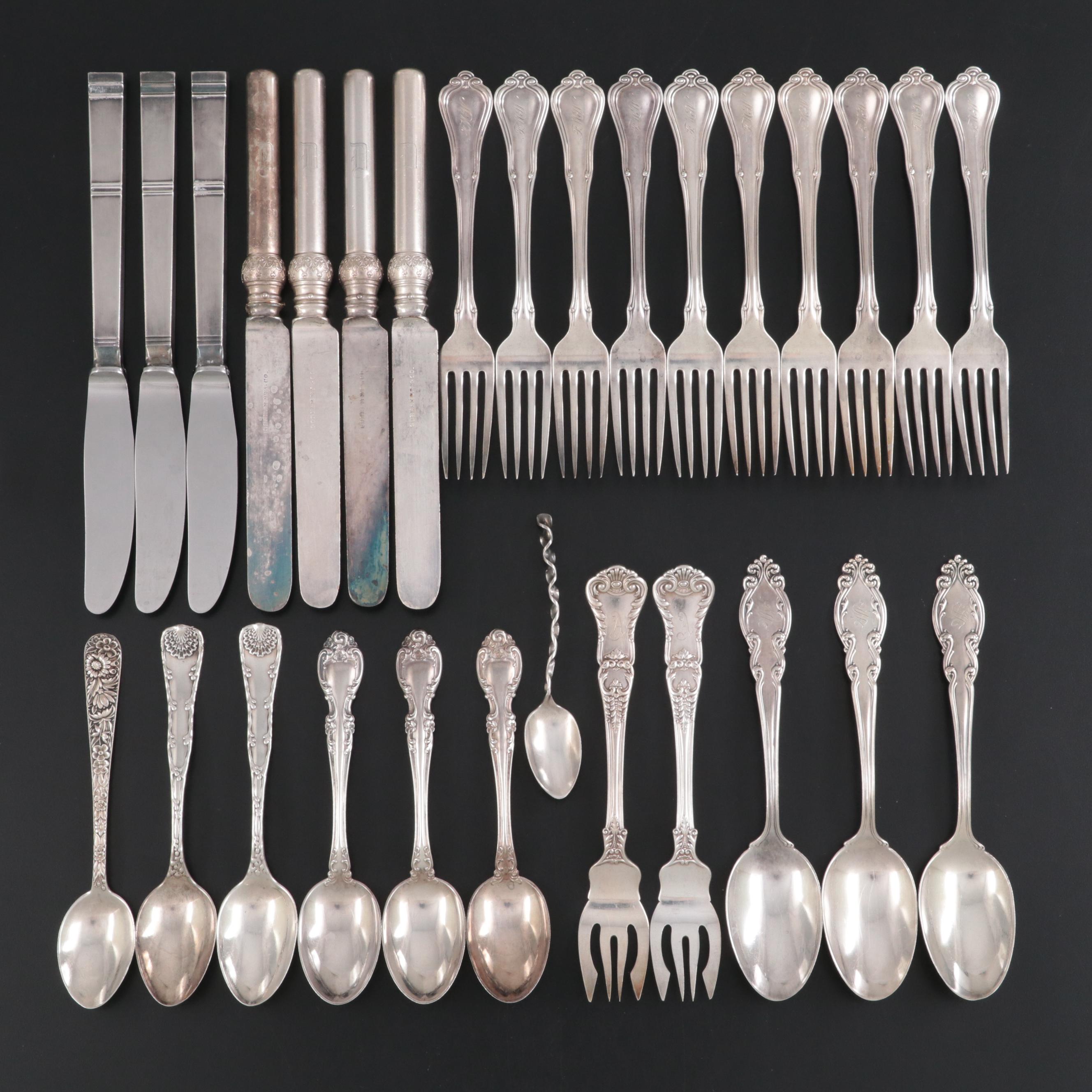 Gorham and Other Sterling and Sterling Handled with Silver Plate Utensils