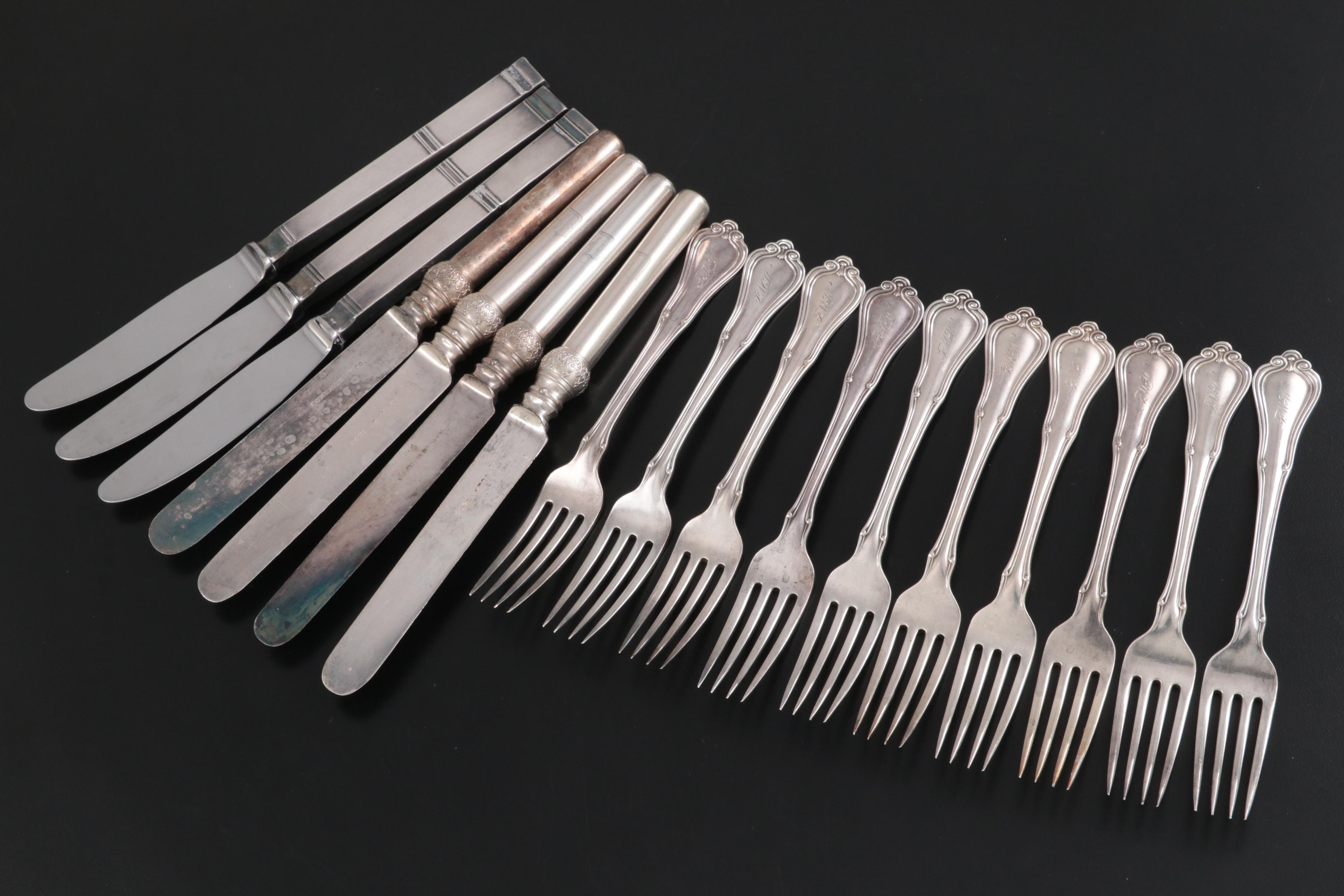 Gorham and Other Sterling and Sterling Handled with Silver Plate Utensils