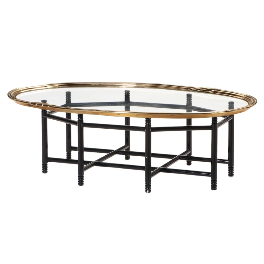 Ebonized Wood, Brass, and Glass Tray-Top Coffee Table, Late 20th Century