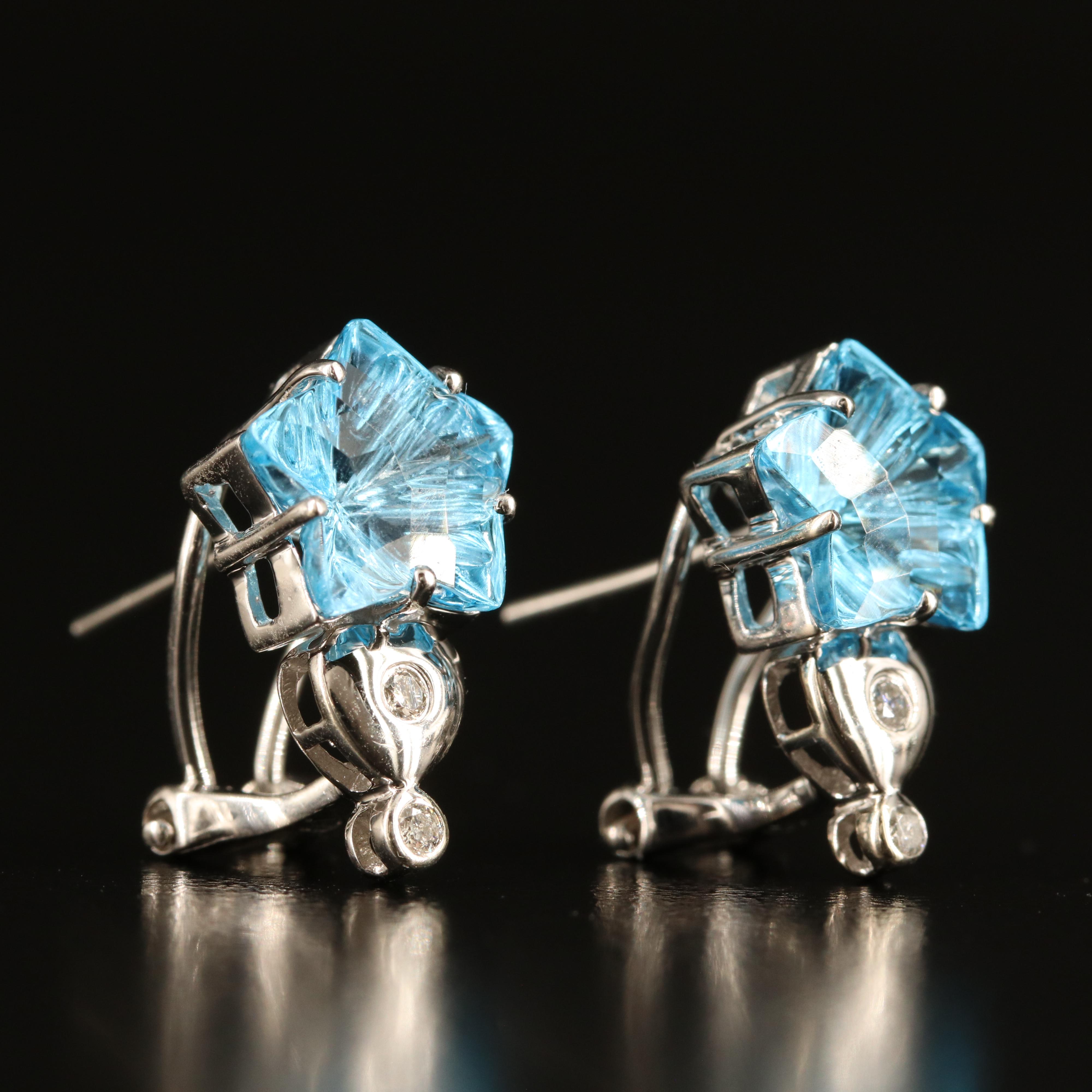 14K Sky Blue Topaz and Diamond Star and Heart Earrings