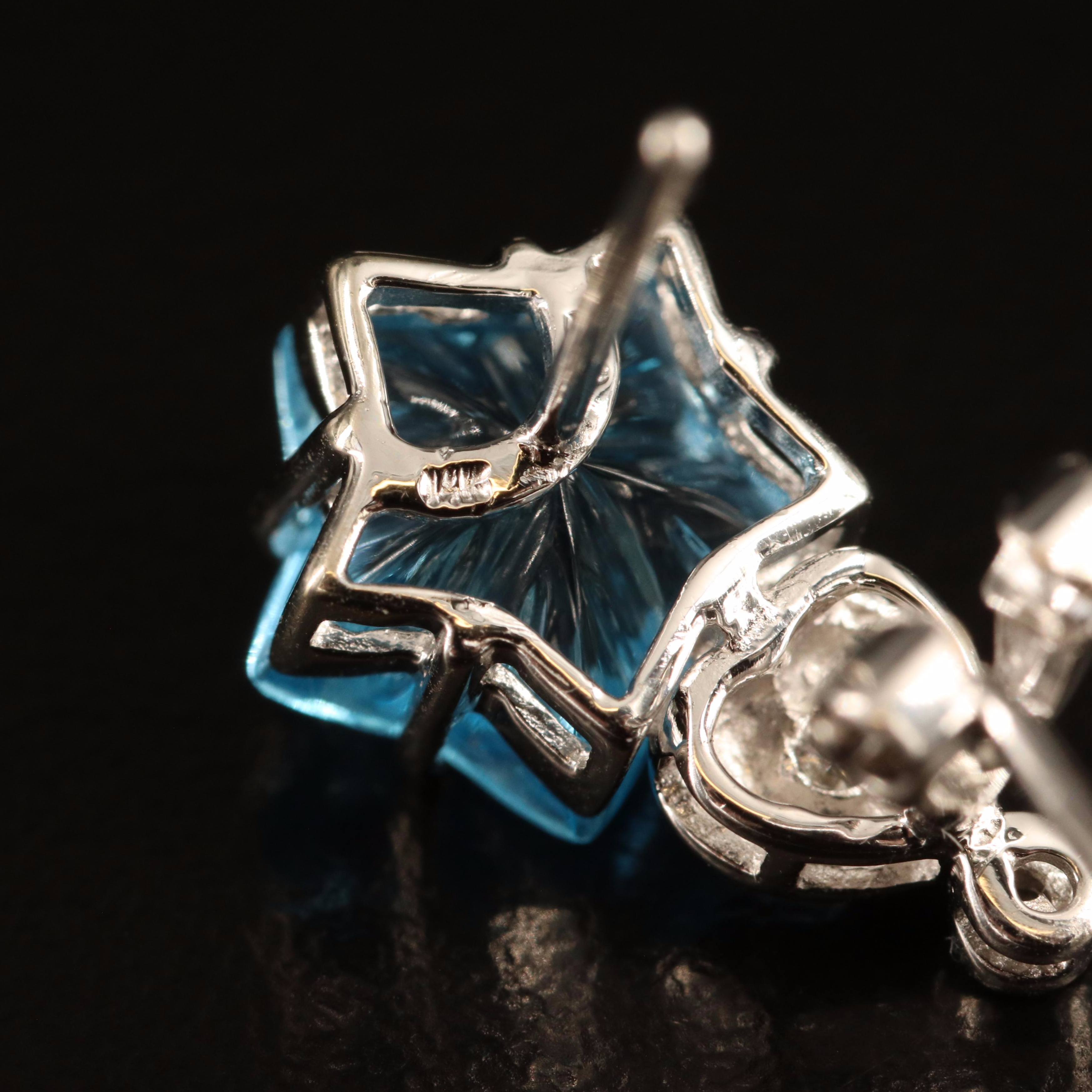 14K Sky Blue Topaz and Diamond Star and Heart Earrings
