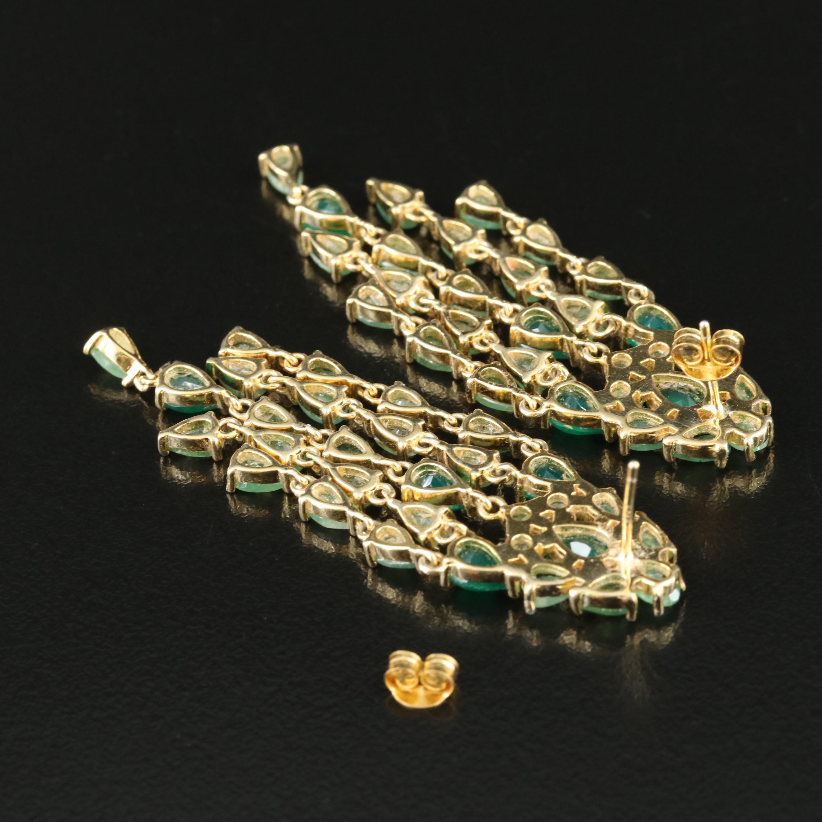 Sterling Emerald and Chalcedony Chandelier Earrings