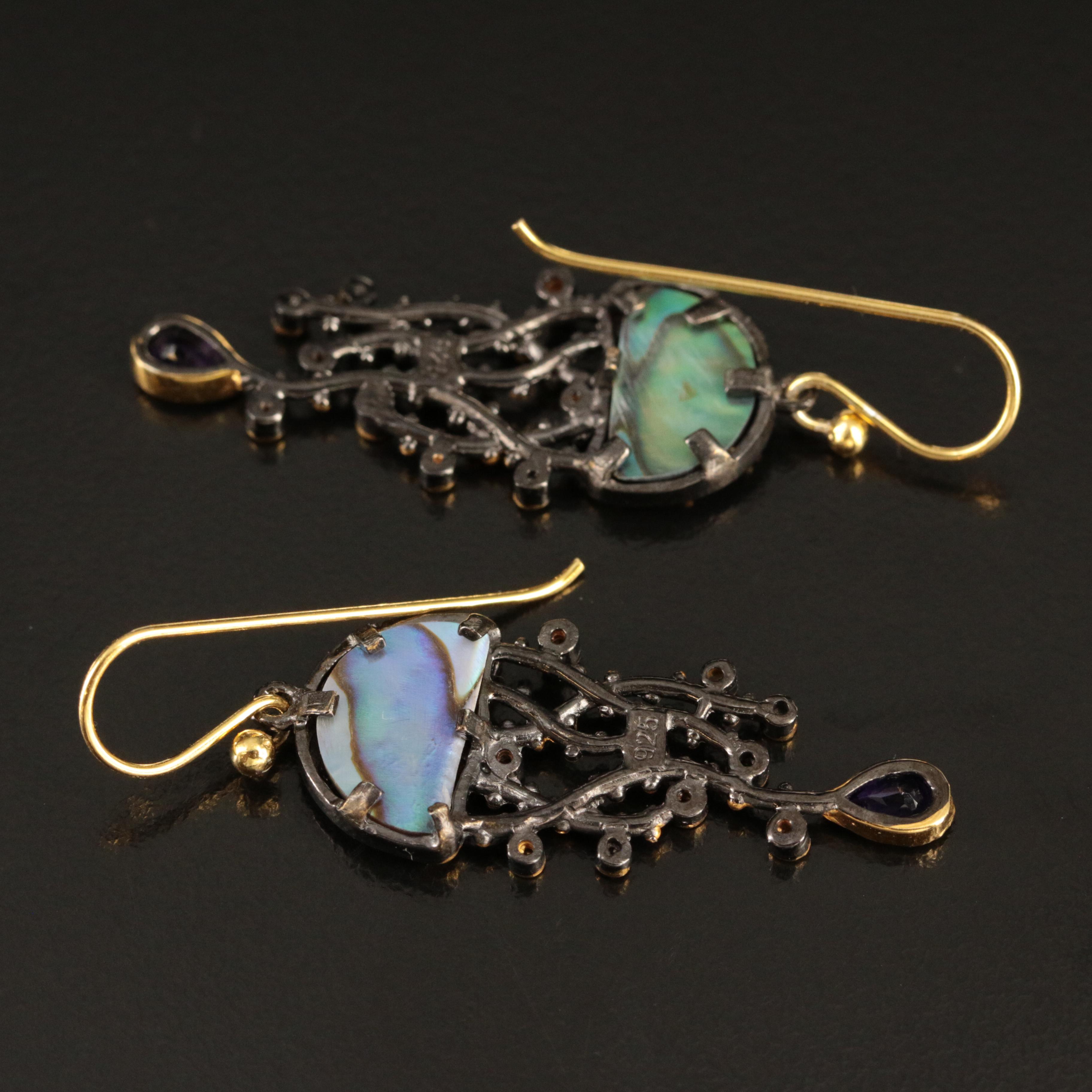 Sterling Abalone, Amethyst and Sapphire Jellyfish Earrings