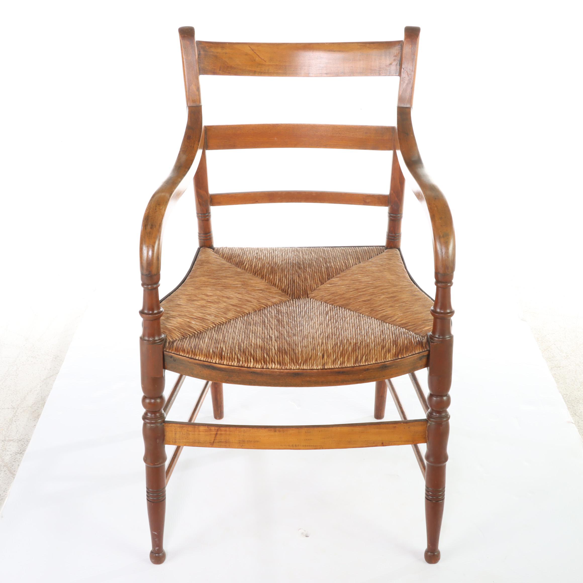 Late Federal Stripped Hardwood and Rush Seat "Fancy" Chair, Mid-19th C