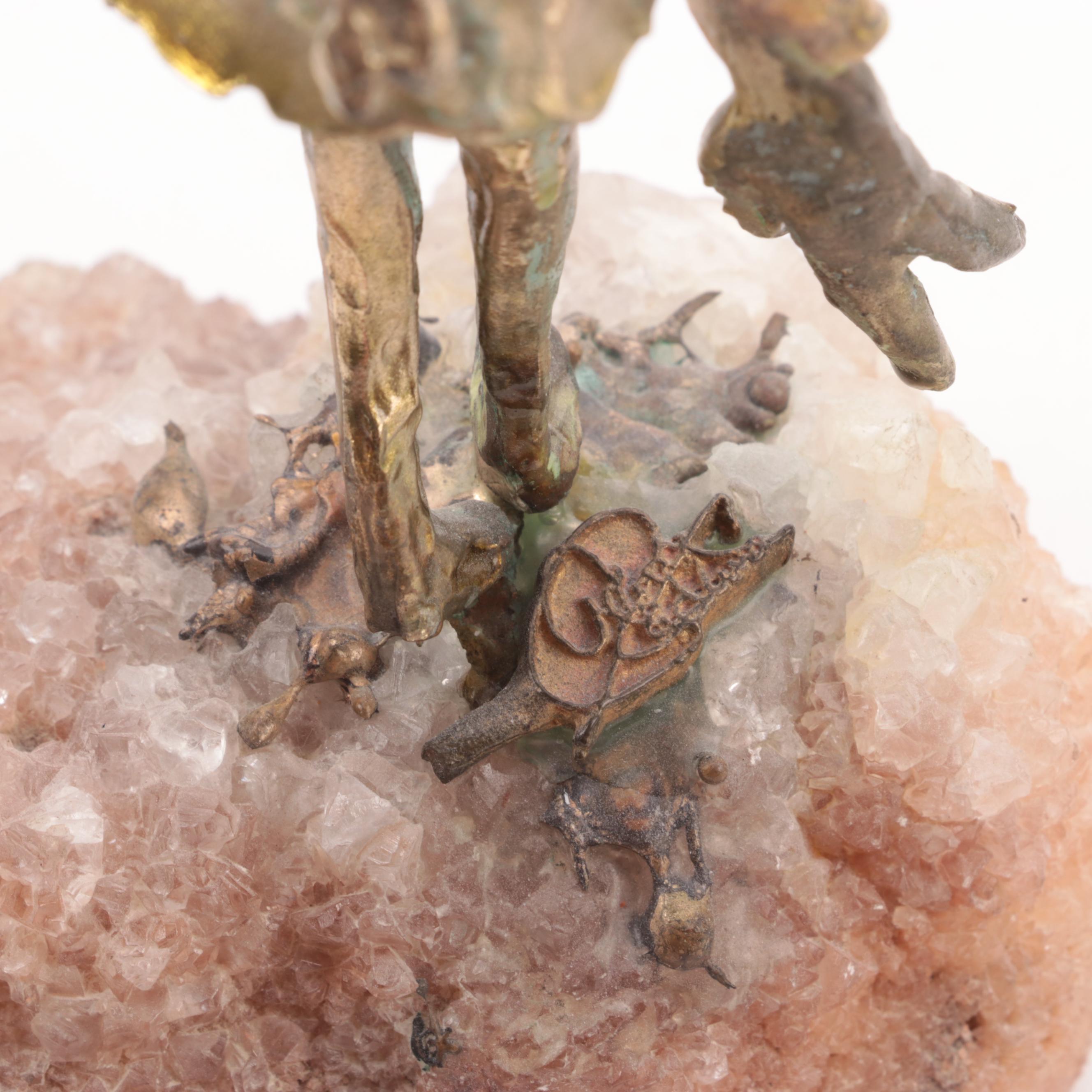 Mid Century Modern Brutalist Boy and Girl Figurines and Embellished Mirror