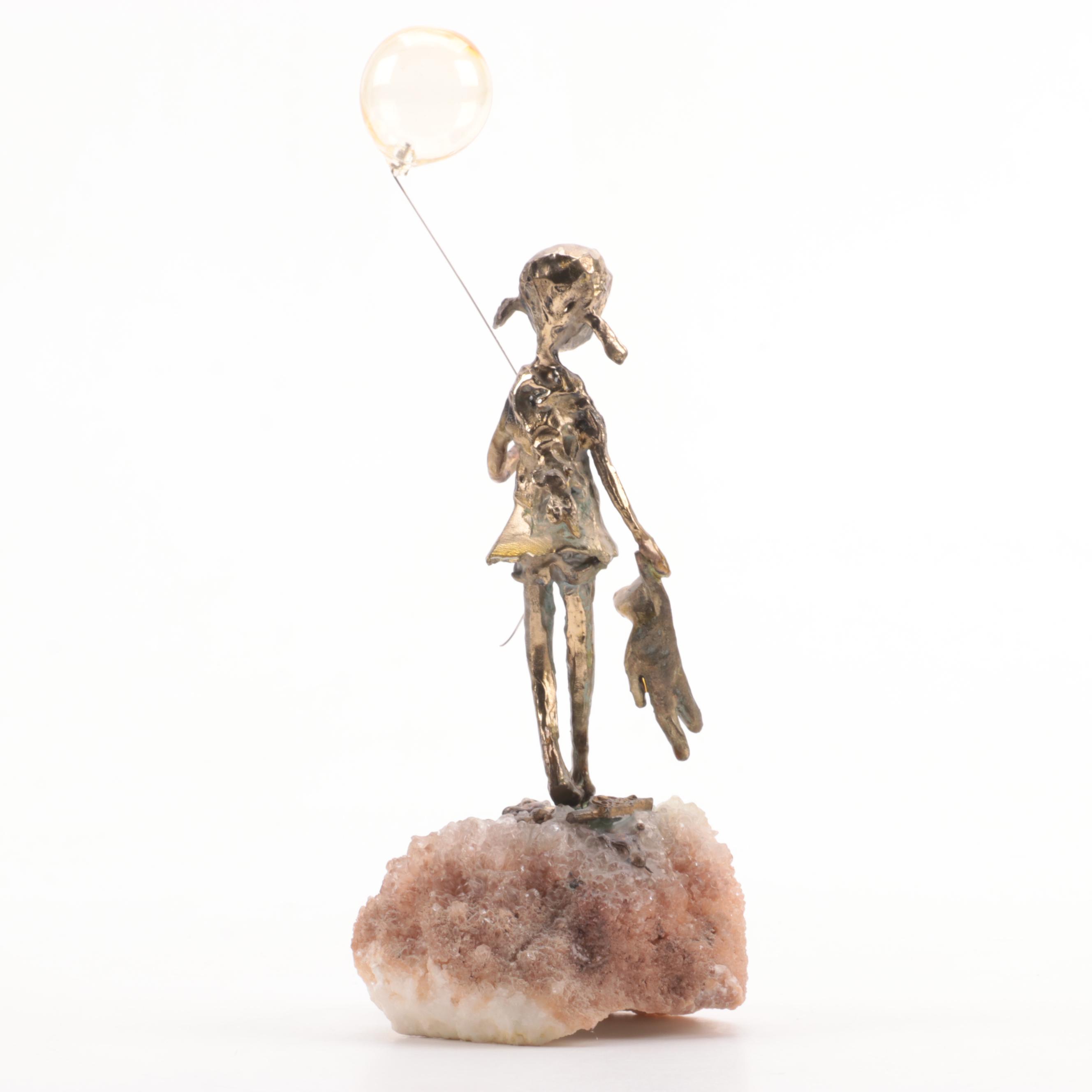 Mid Century Modern Brutalist Boy and Girl Figurines and Embellished Mirror